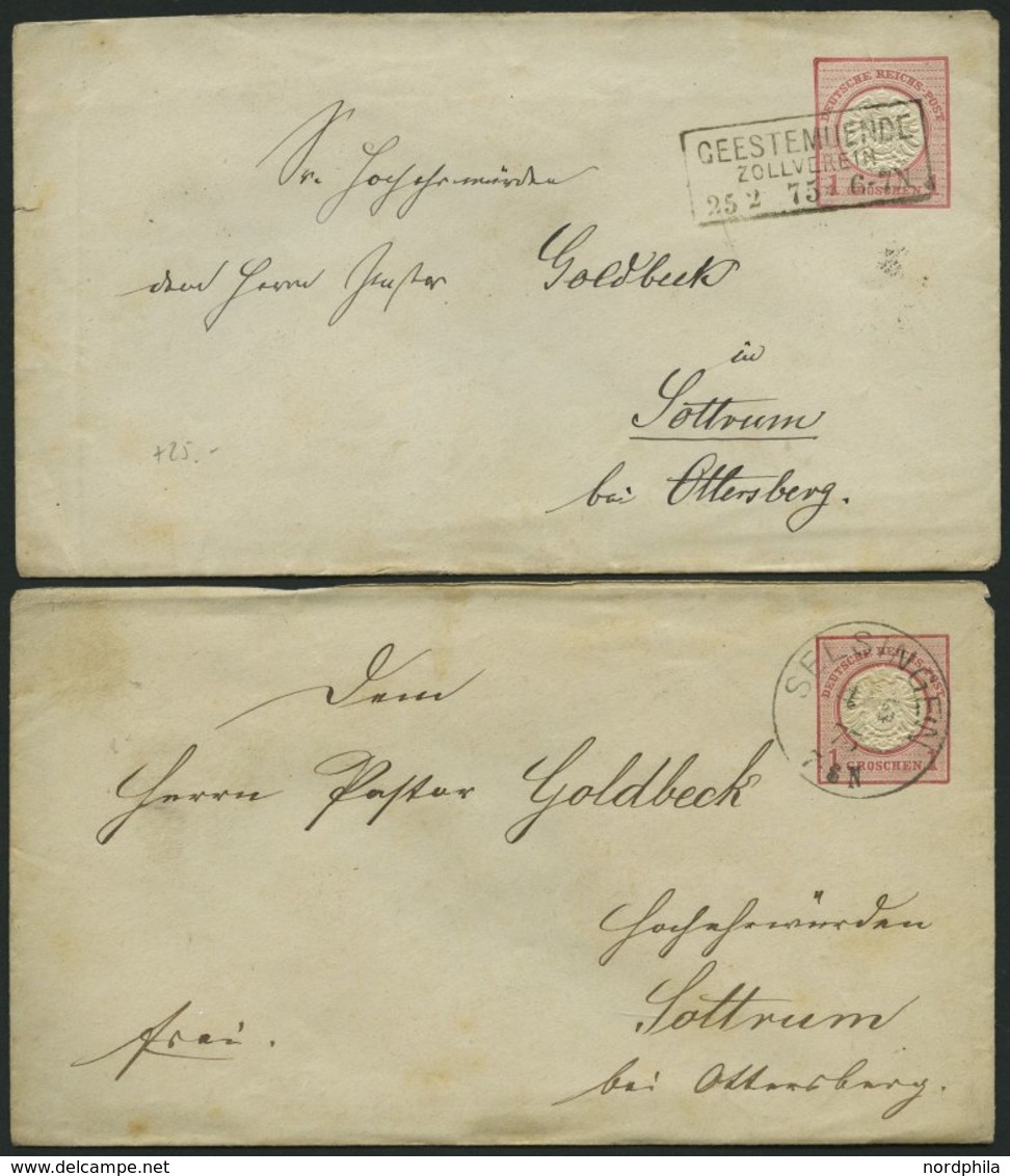 GANZSACHEN U 5A BRIEF, 1875, 1 Gr. Rosa (je Als 10 Pf.-Marke Verwendet), R2 GEESTEMÜNDE ZOLLVEREIN Und K1 SELSINGEN, 2 P - Otros & Sin Clasificación