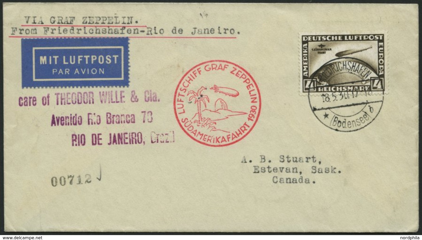 ZEPPELINPOST 57M BRIEF, 1930, Südamerikafahrt, Tagesstempel, Fr`hafen-Rio De Janeiro, Prachtbrief - Zeppelines