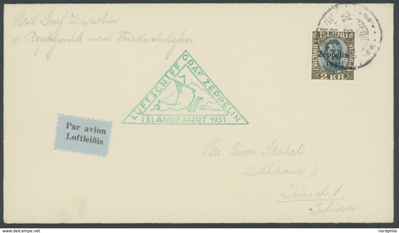 ZEPPELINPOST 114C BRIEF, 1931, Islandfahrt, Isländische Post, Mit Sondermarke 2 Kr., Prachtbrief In Die Schweiz - Zeppelins