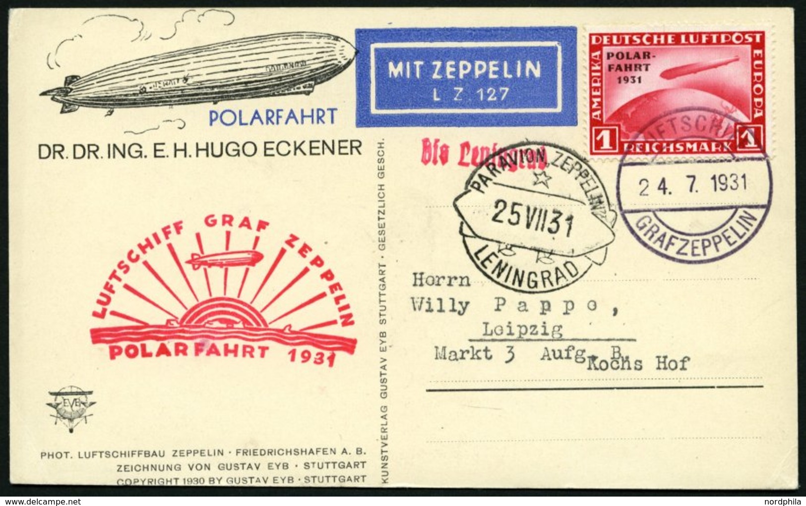 ZEPPELINPOST 119B BRIEF, 1931, Polarfahrt, Bordpost Bis Leningrad, Prachtkarte - Zeppelines