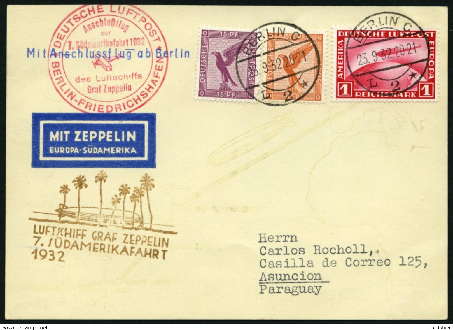 ZEPPELINPOST 183B BRIEF, 1932, 7. Südamerikafahrt, Anschlußflug Ab Berlin, Prachtkarte - Zeppelins