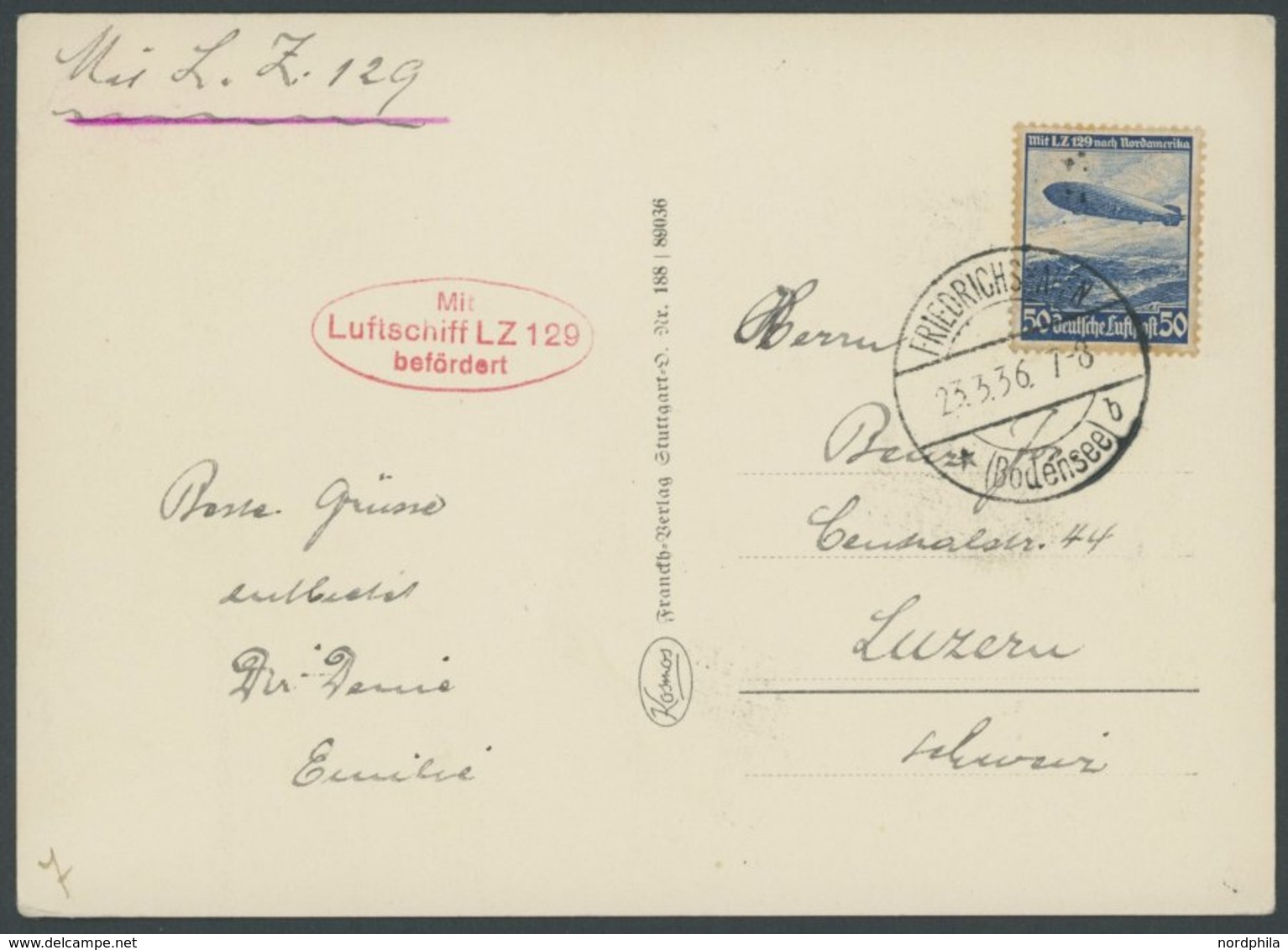 ZEPPELINPOST 401Ab BRIEF, 1936, 1. Postfahrt Hindenburg, Auflieferung Friedrichshafen, Frankiert Mit 50 Pf. Zeppelinmark - Zeppelins
