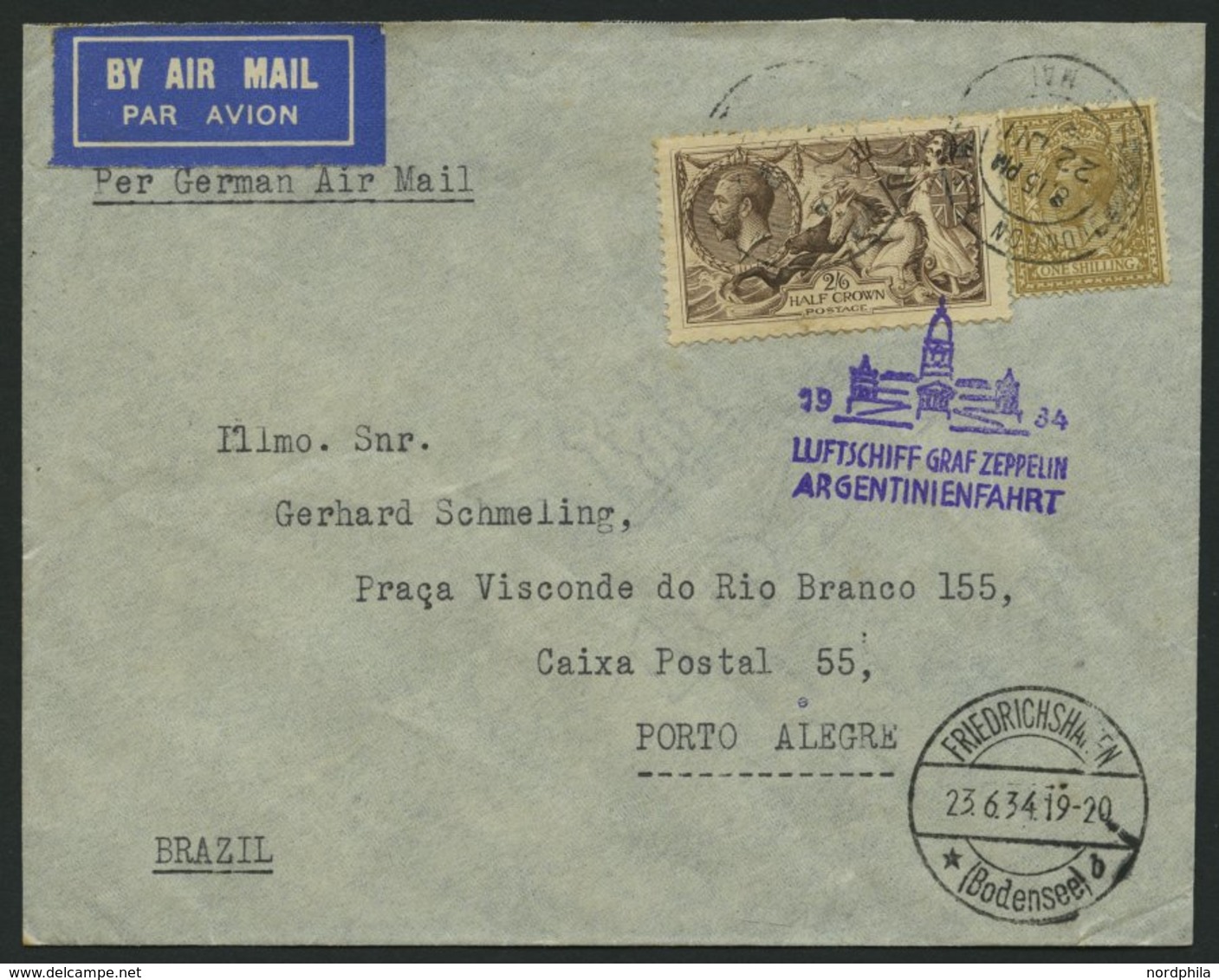 ZULEITUNGSPOST 254 BRIEF, Großbritannien: 1934, 3. Südamerikafahrt, Brief Feinst - Zeppelins