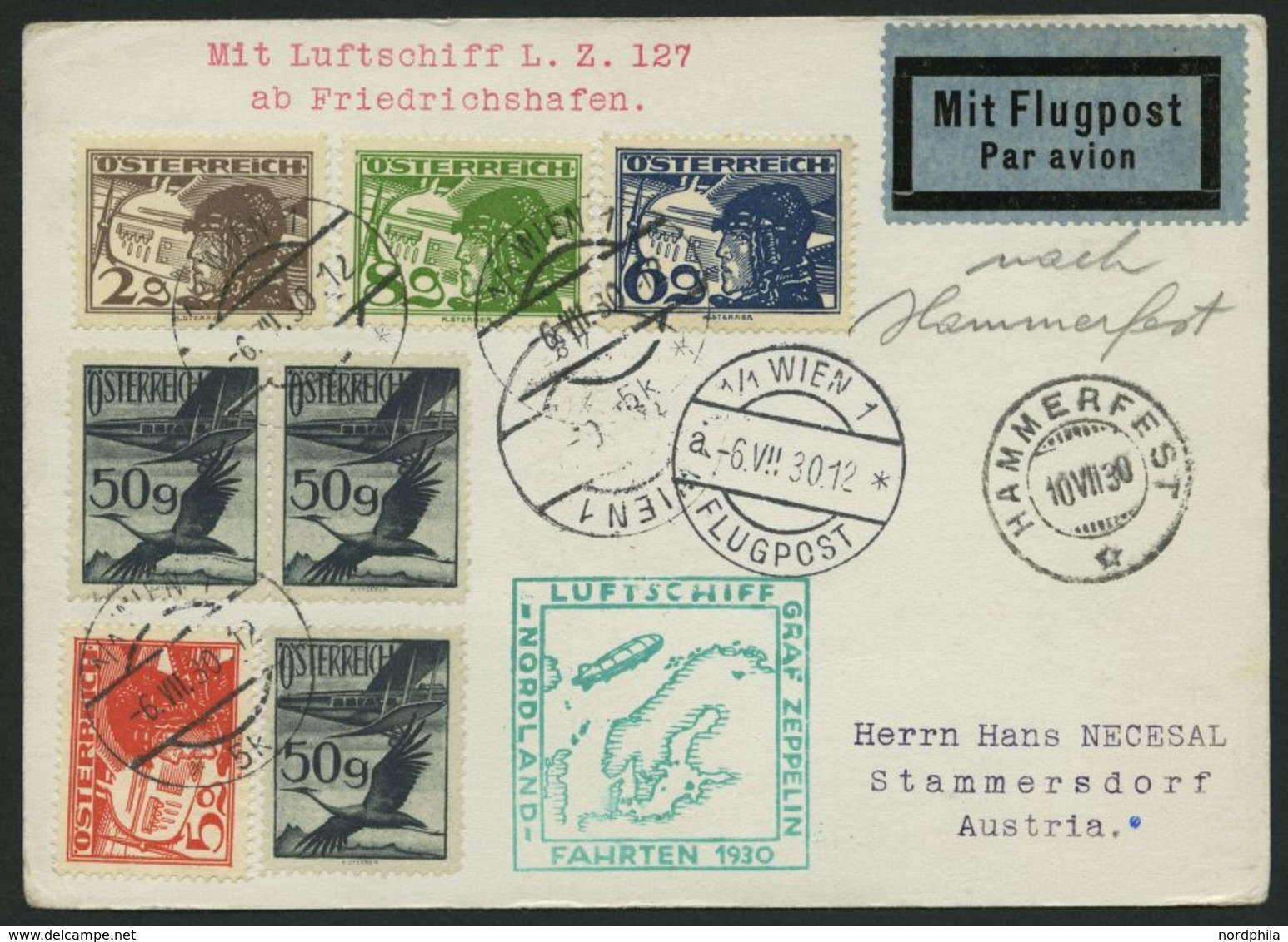 ZULEITUNGSPOST 74 BRIEF, Österreich: 1930, Nordlandfahrt, Prachtkarte - Zeppelins