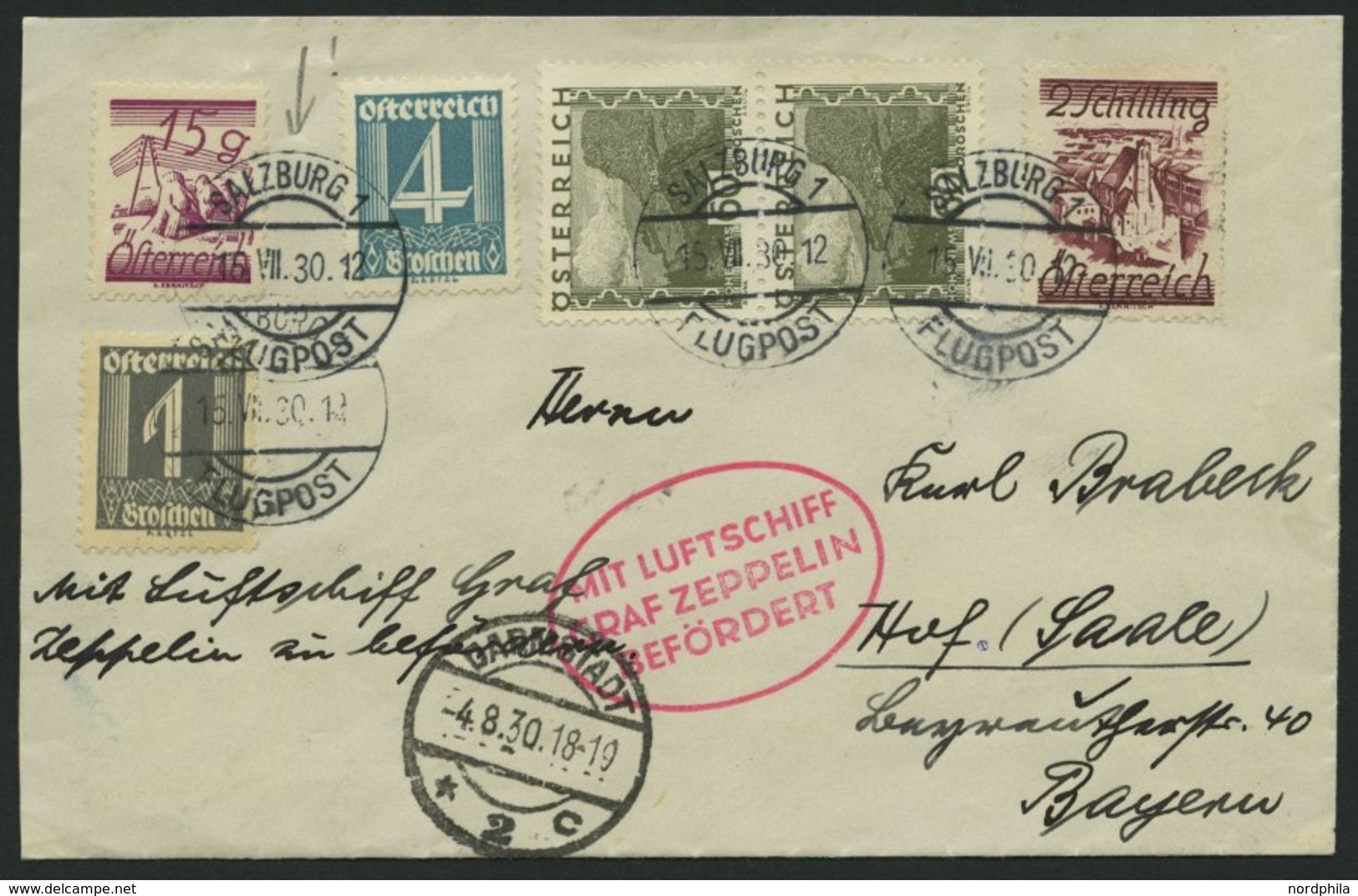ZULEITUNGSPOST 76 BRIEF, Österreich: 1930, Landungsfahrt Nach Darmstadt, Prachtbrief - Zeppeline