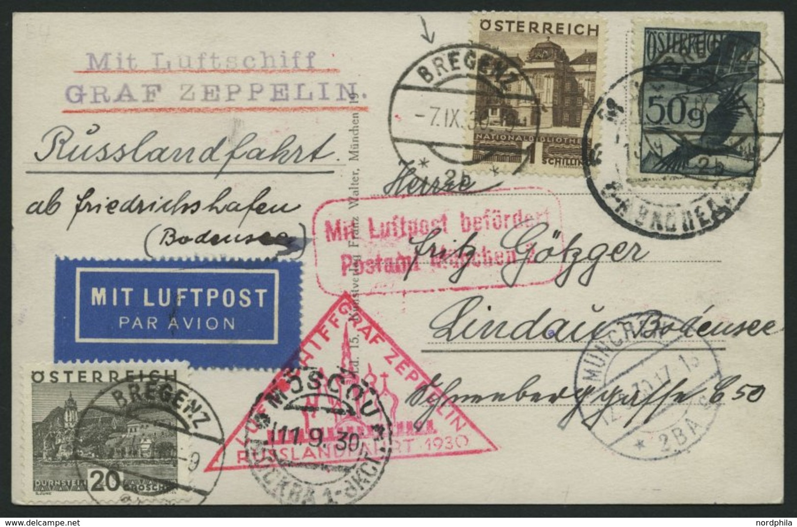 ZULEITUNGSPOST 84 BRIEF, Österreich: 1930, Rußlandfahrt, Prachtkarte - Zeppeline