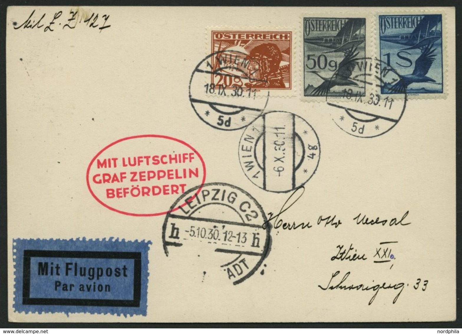 ZULEITUNGSPOST 91 BRIEF, Österreich: 1930, Fahrt Nach Leipzig, Prachtkarte - Zeppeline