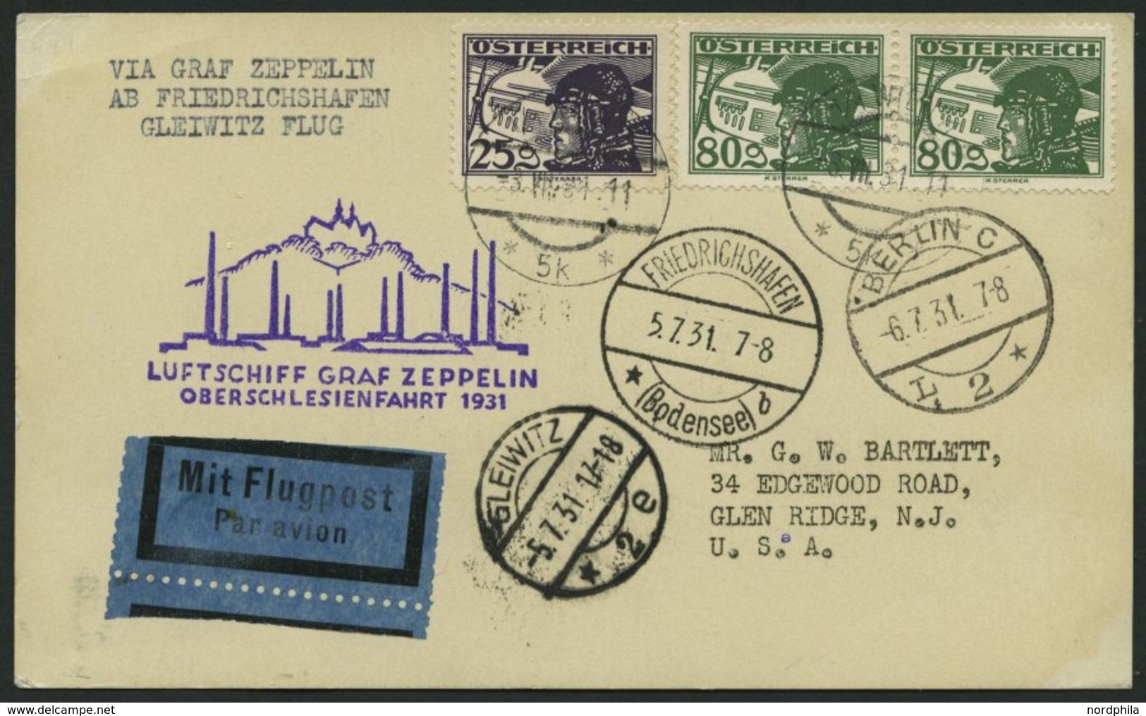 ZULEITUNGSPOST 115 BRIEF, Österreich: 1931, Oberschlesienfahrt, Prachtkarte - Zeppelines