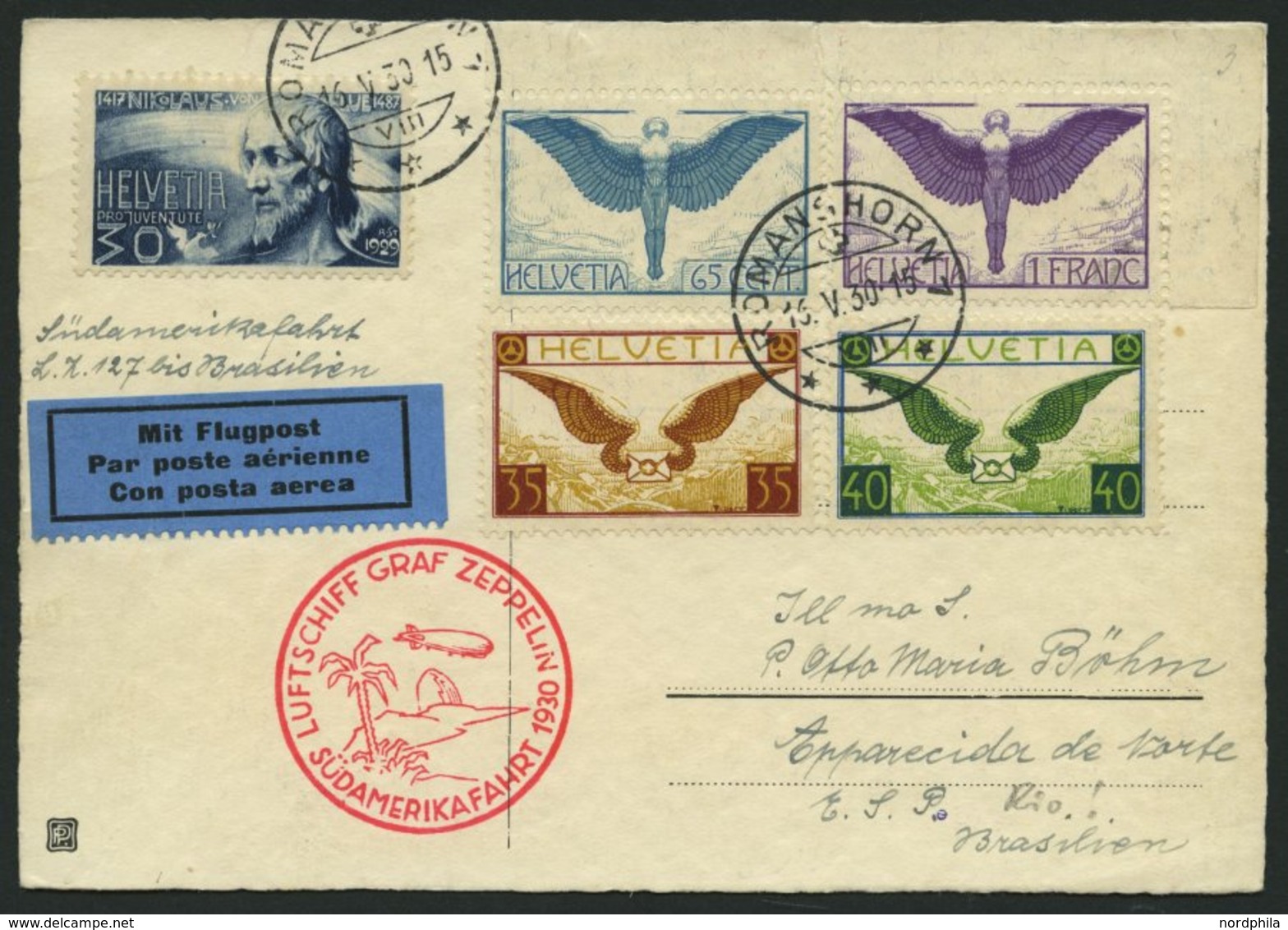 ZULEITUNGSPOST 57E BRIEF, Schweiz: 1930, Südamerikafahrt, Bis Rio De Janeiro, Prachtkarte - Zeppelins