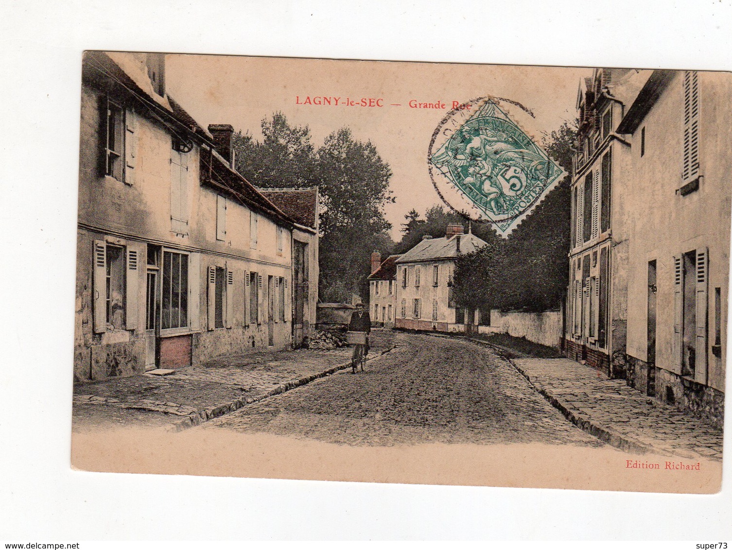 Lagny Le Sec - Grande Rue , Homme à Vélo , Colorisé - 60 - - Autres & Non Classés