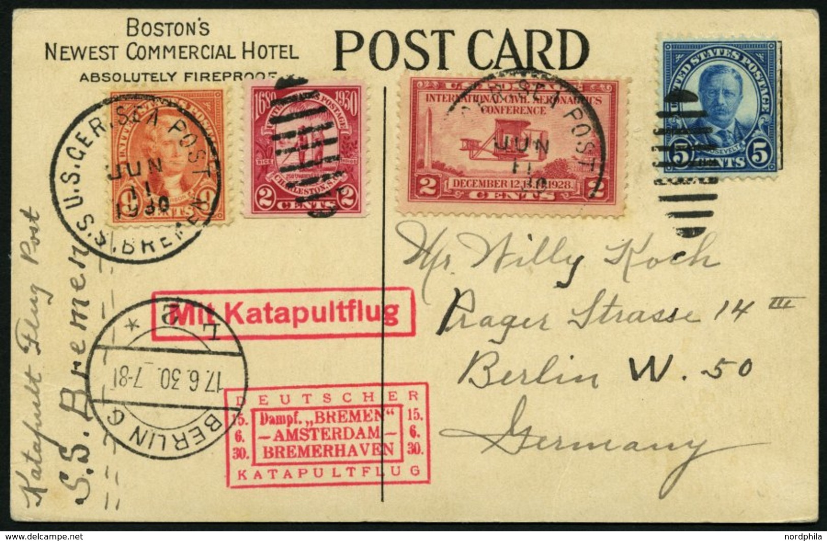 KATAPULTPOST 15b BRIEF, 16.6.1930, &quot,Bremen&quot, - Bremerhaven, US-Seepostaufgabe, Prachtkarte - Covers & Documents
