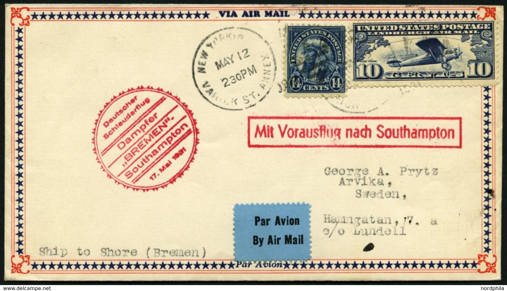 KATAPULTPOST 42a BRIEF, 17.5.1931, &quot,Bremen&quot, - Southampton, US-Landpostaufgabe, Prachtbrief - Cartas & Documentos