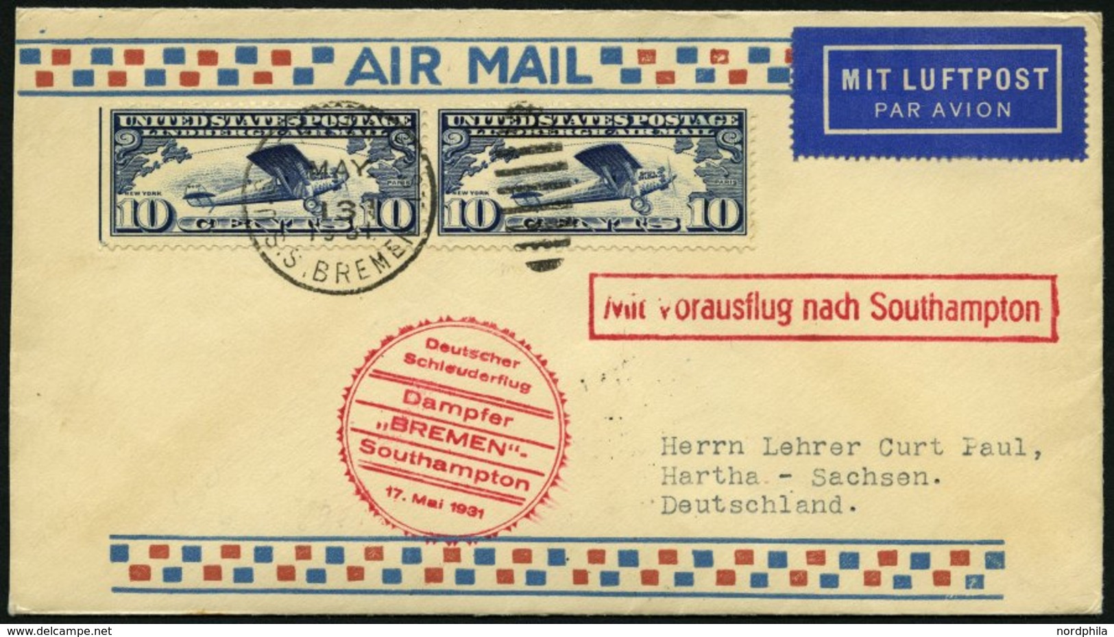 KATAPULTPOST 42b BRIEF, 17.5.1931, &quot,Bremen&quot, - Southampton, US-Seepostaufgabe, Prachtbrief - Lettres & Documents