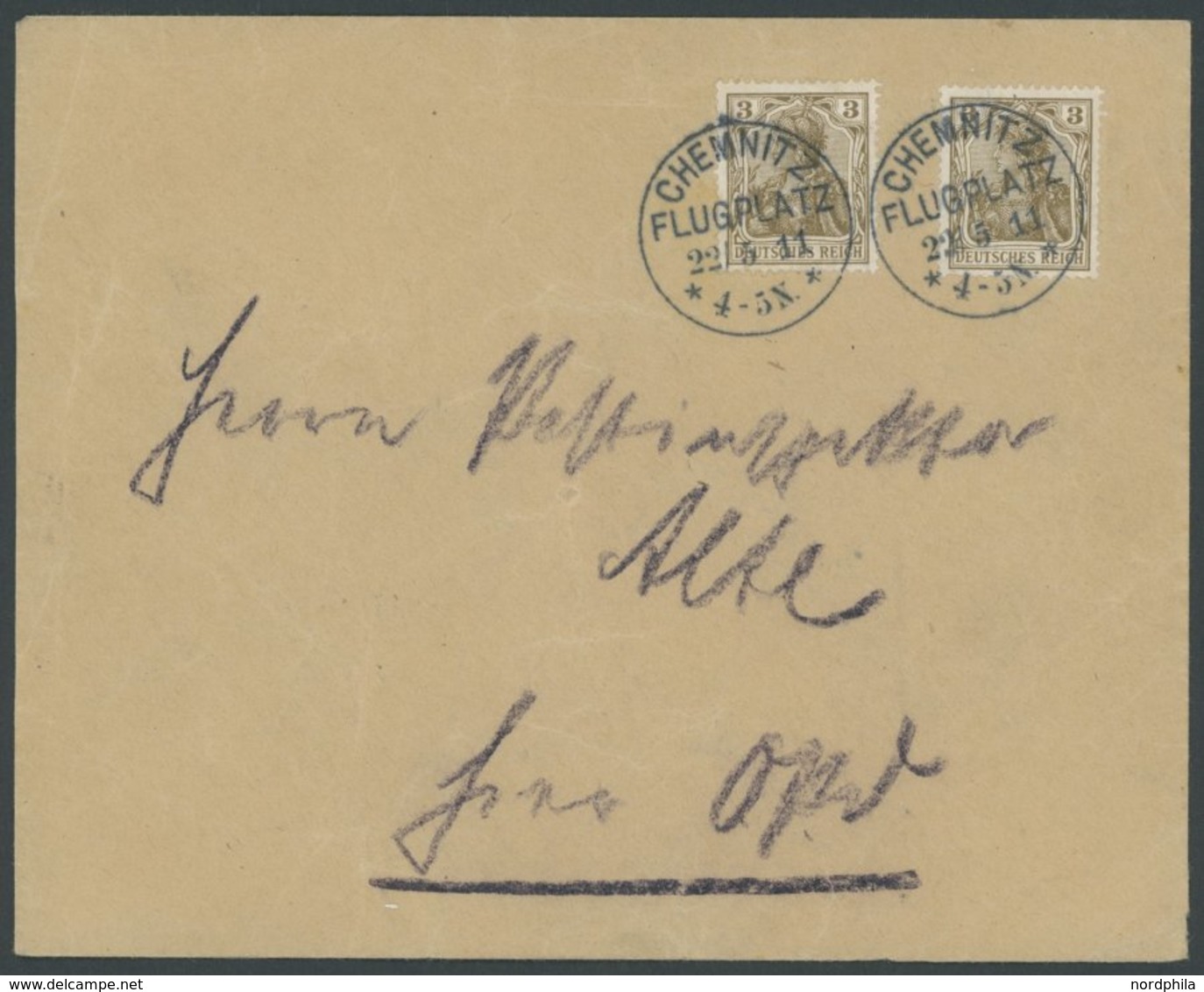 PIONIERFLUGPOST 1909-1914 1911, CHEMNITZ FLUGPLATZ Auf Postdienstbrief Mit 2x 3 Pf. Germania Während Der SACHSEN FLUGWOC - Flugzeuge