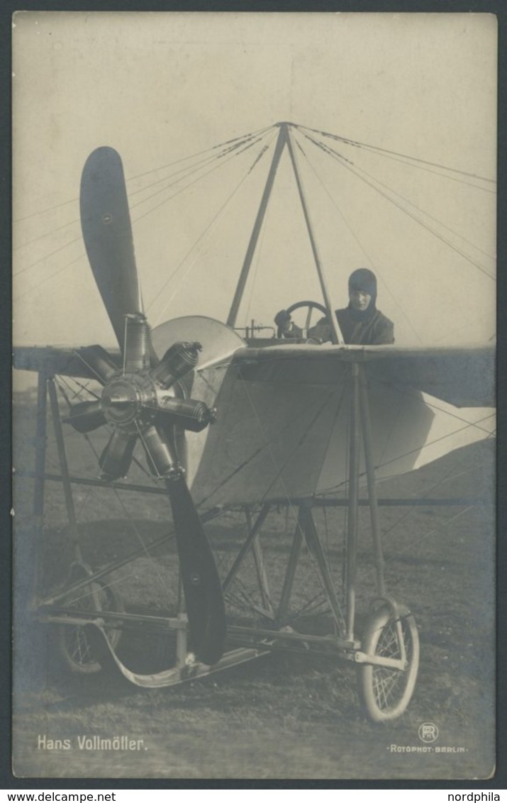 PIONIERFLUGPOST 1909-1914 1911, Offizielle Fotokarte Rundflug B.Z. Preis, Hans Vollmöller, Rückseitig Roter Eindruckstem - Flugzeuge