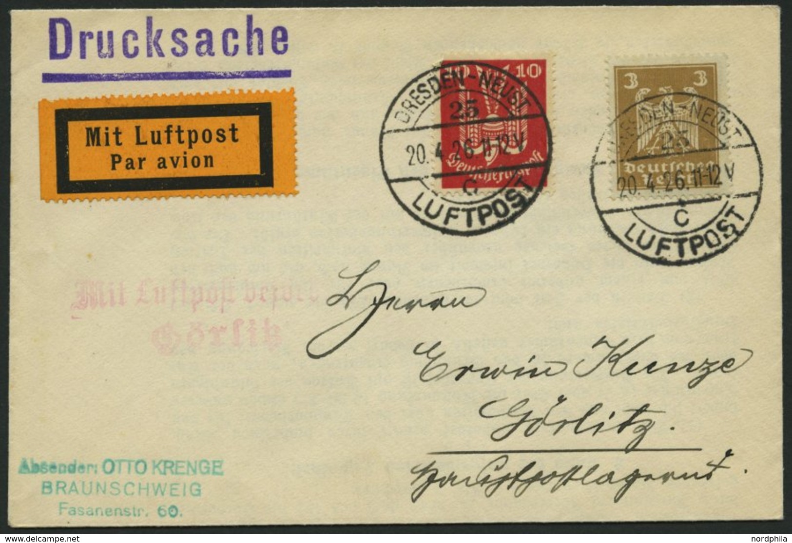LUFTPOSTBESTÄTIGUNGSSTPL 46-01 BRIEF, GÖRLITZ, L2, Drucksache Von DRESDEN-NEUST. Nach Görlitz, Prachtbrief - Poste Aérienne & Zeppelin