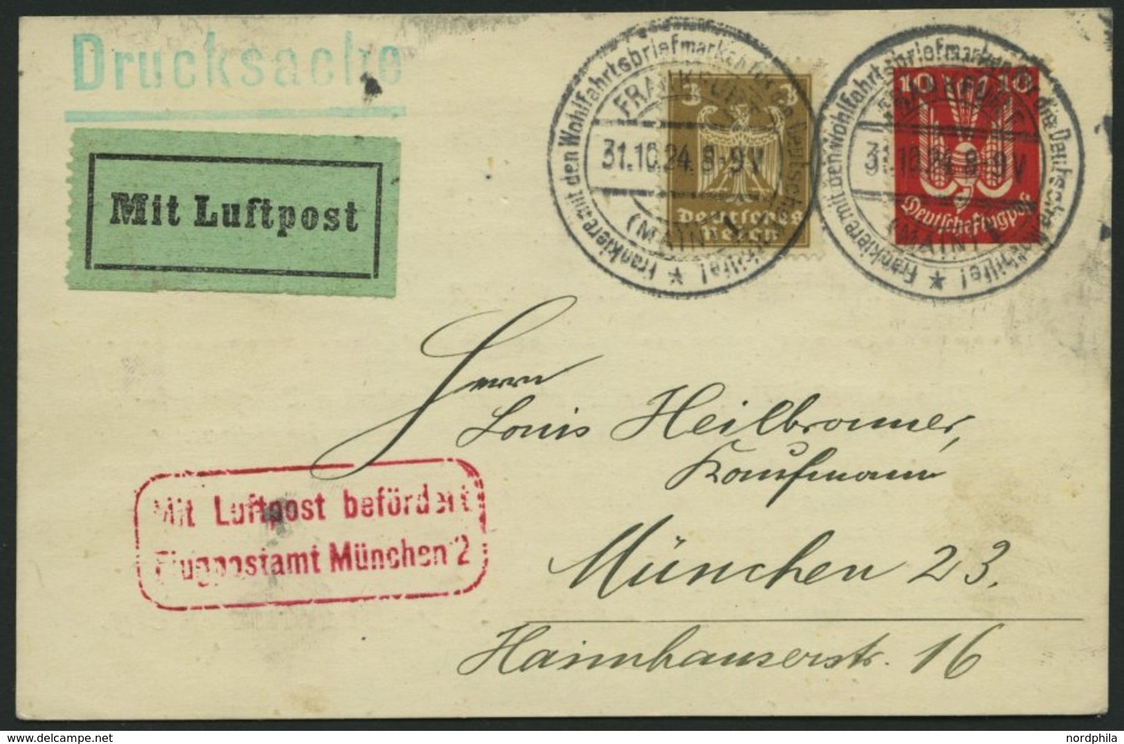 LUFTPOSTBESTÄTIGUNGSSTPL 77-02 BRIEF, MÜNCHEN, Flugpostamt, Drucksache Von FRANKFURT Nach München, Prachtkarte - Luft- Und Zeppelinpost