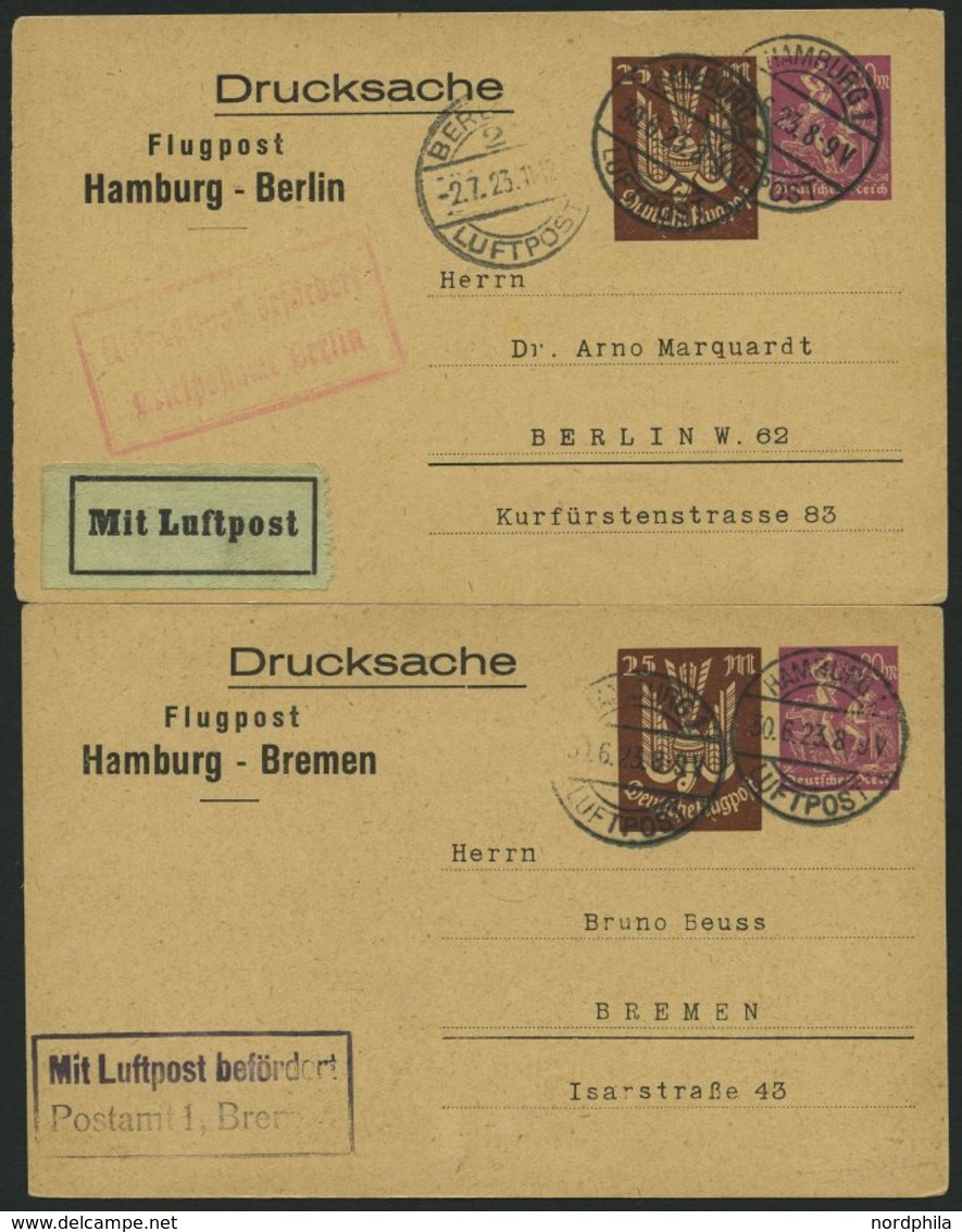 LUFTPOST-GANZSACHEN LPP81/011/2 BRIEF, 30.6.1923, 25 M. Braun, 20 M. Lila Drucksache, Hamburg-Berlin Und Hamburg-Bremen, - Avions