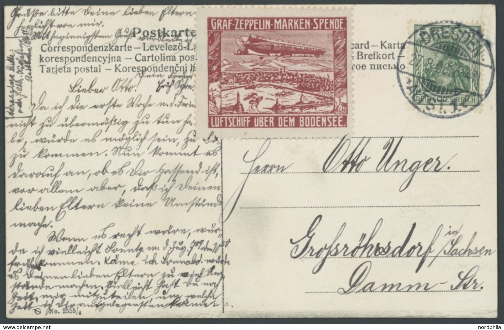 LUFTPOST-VIGNETTEN 1908, Graf Zeppelin Marken Spende Luftschiff über Dem Bodensee, Vignette In Rotbraun Auf Luftschiff-A - Airmail & Zeppelin