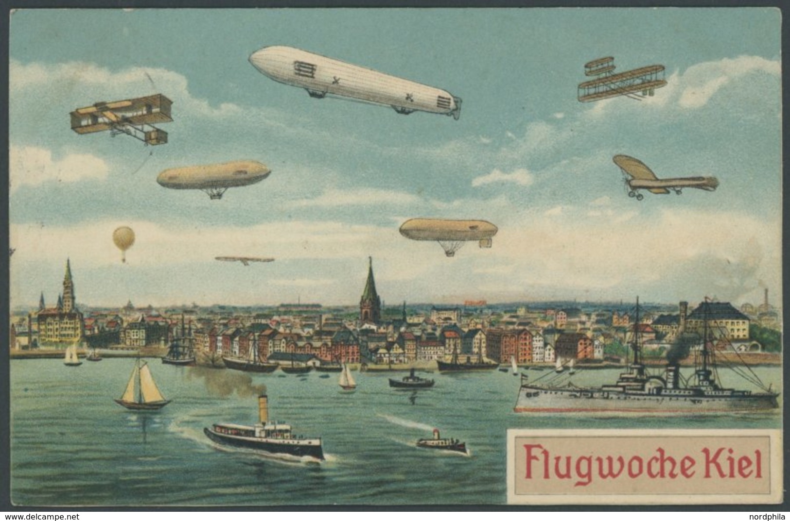 ALTE ANSICHTSKARTEN 1911, Flugwoche Kiel, Farbige Ansichtskarte (Serien-Nr. 3), Stempel KIEL, Pracht - Autres & Non Classés