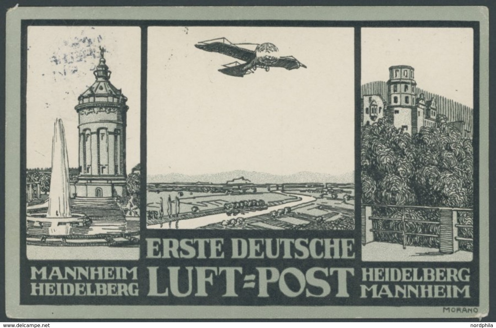 ALTE ANSICHTSKARTEN 1912, Offizielle Luftpostkarte Erste Deutsche Luft-Post Mannheim Heidelberg Mit Flugpoststempel Mann - Other & Unclassified