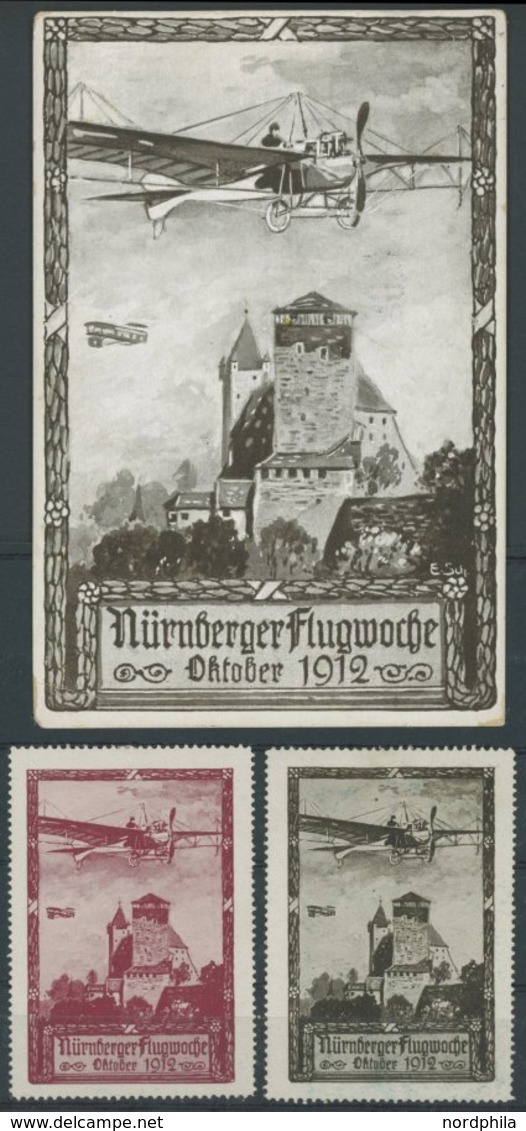 ALTE ANSICHTSKARTEN 1912, Ansichtskarte Nürnberger Flugwoche - Flugapparate über Der Burg, Gebraucht, Pracht, Dazu 2 Ere - Sonstige & Ohne Zuordnung