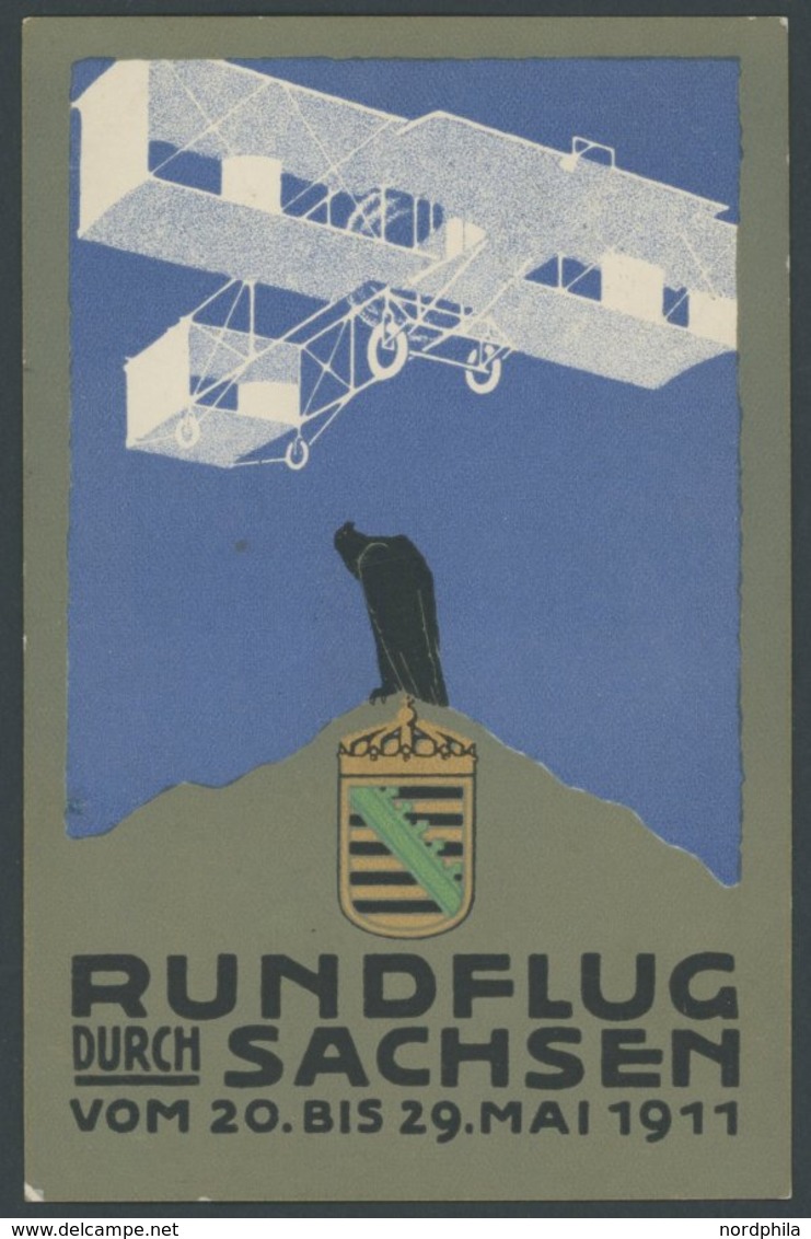 ALTE ANSICHTSKARTEN 1911, Offizielle Postkarte Rundflug Durch Sachsen Vom 20. Bis 29. Mai 1911, Gebraucht, Pracht, R! - Other & Unclassified