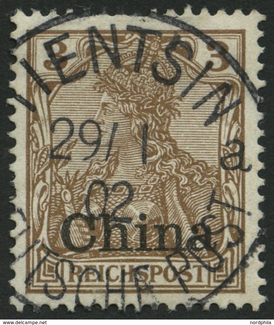 DP CHINA 15b O, 1901, 3 Pf. Dunkelorangebraun Reichspost, Pracht, Mi. 60.- - Chine (bureaux)