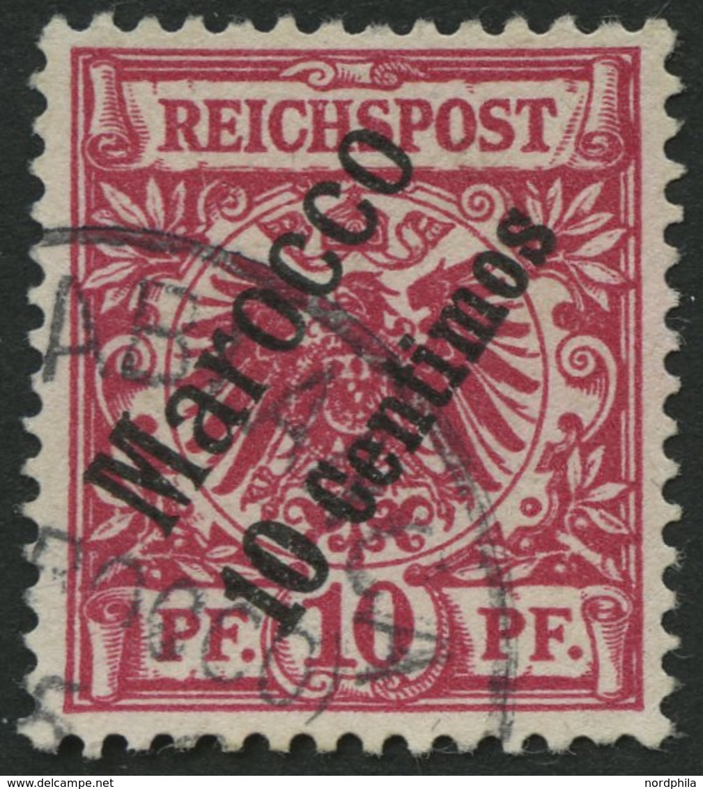 DP IN MAROKKO 3d O, 1899, 10 C. Auf 10 Pf. Lilarot, üblich Gezähnt Pracht, Gepr. Jäschke-L., Mi. 100.- - Deutsche Post In Marokko