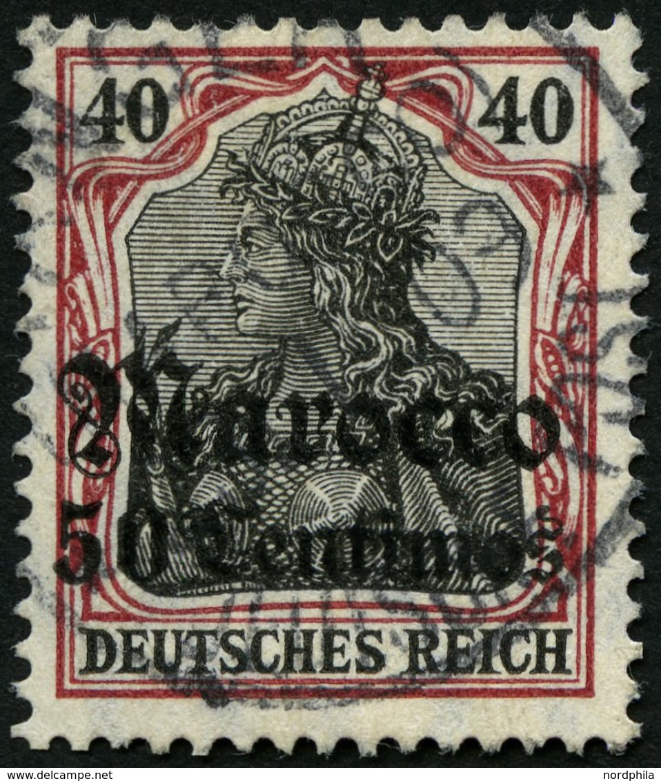 DP IN MAROKKO 40 O, 1908, 50 C. Auf 40 Pf., Mit Wz., üblich Gezähnt Pracht, Mi. 180.- - Maroc (bureaux)