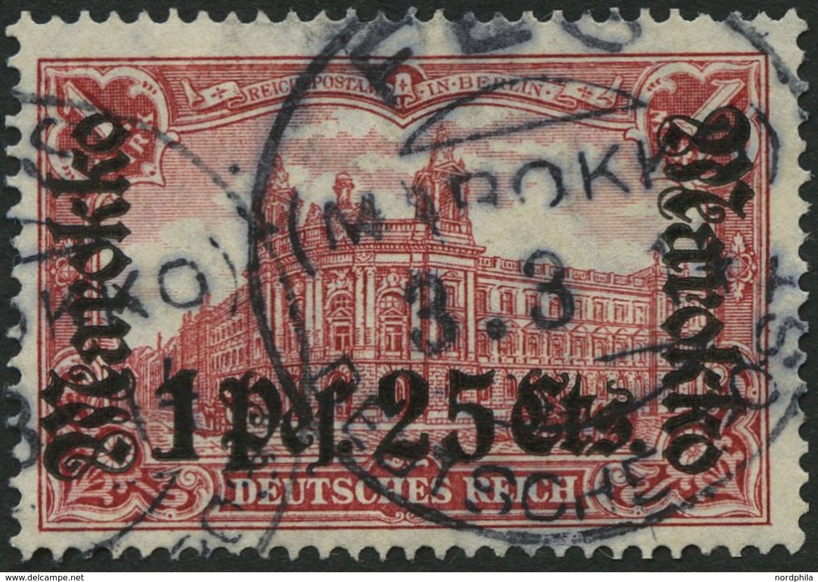 DP IN MAROKKO 55IA O, 1911, 1 P. 25 C. Auf 1 M., Friedensdruck, Stempel FES, Pracht, Mi. (80.-) - Maroc (bureaux)