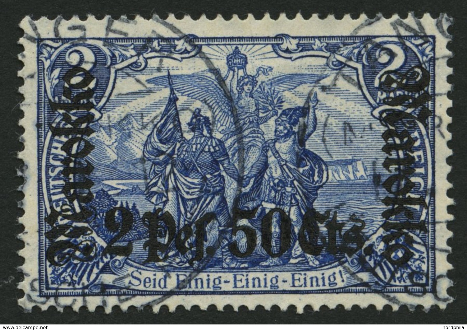 DP IN MAROKKO 56IA O, 1911, 2 P. 50 C. Auf 2 M., Friedensdruck, Pracht, Gepr. Pauligk, Mi. 60.- - Maroc (bureaux)