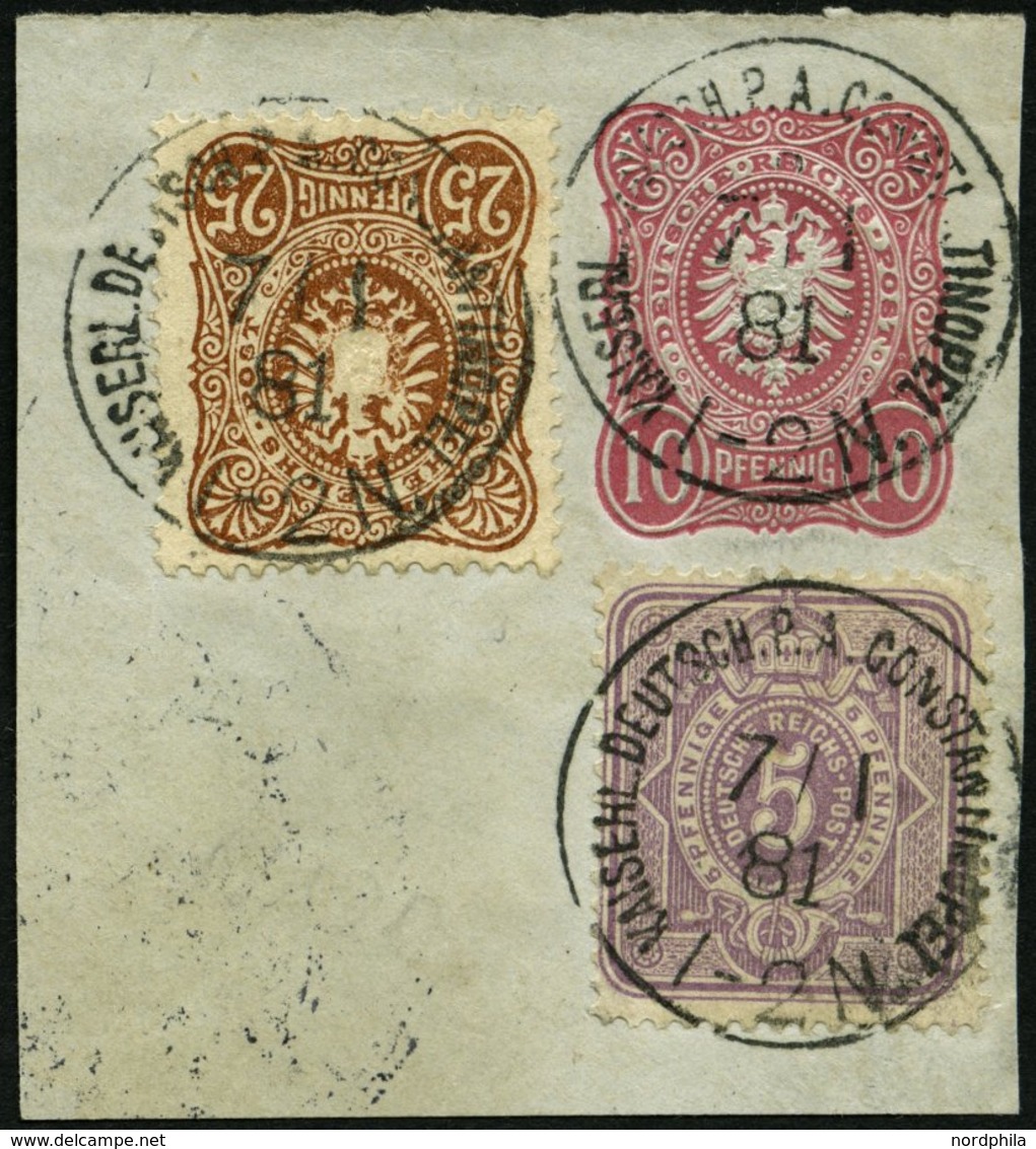 DP TÜRKEI V 32,43a BrfStk, 7.1.1881, 5 Pfe. Graulila (kleine Eckkorrektur) Und 25 Pf. Orangebraun Auf 10 Pf. Ganzsachena - Turquia (oficinas)