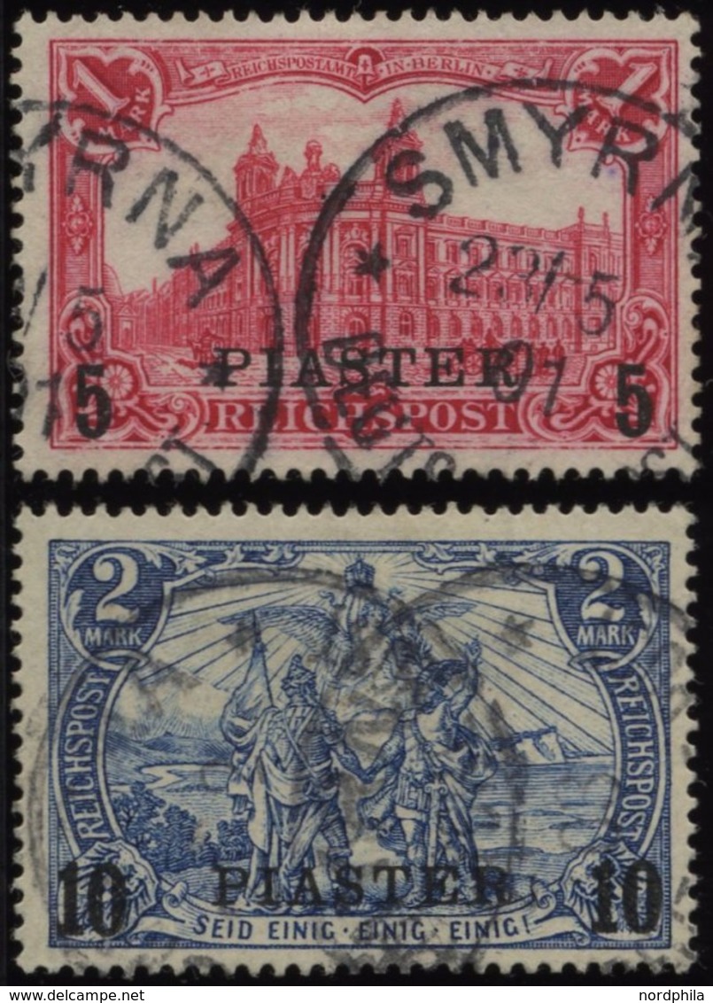 DP TÜRKEI 20/1I O, 1900, 5 PIA. Auf 1 M. Und 10 PIA. Auf 2 M., Type I, 2 Prachtwerte, Mi. 105.- - Deutsche Post In Der Türkei