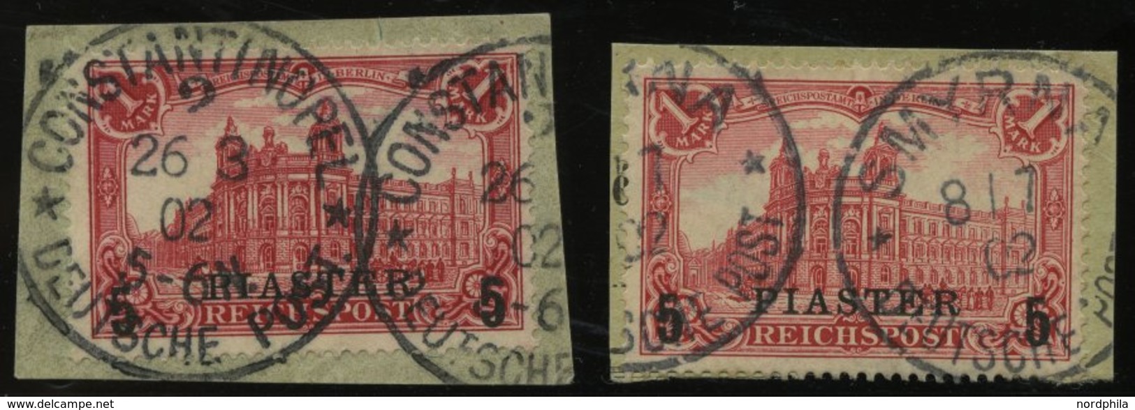 DP TÜRKEI 20Ia BrfStk, 1900, 5 PIA. Auf 1 M. Rot, Mit Höher Und Tiefer Stehendem Aufdruck, 2 Prachtbriefstücke, Mi. (100 - Deutsche Post In Der Türkei