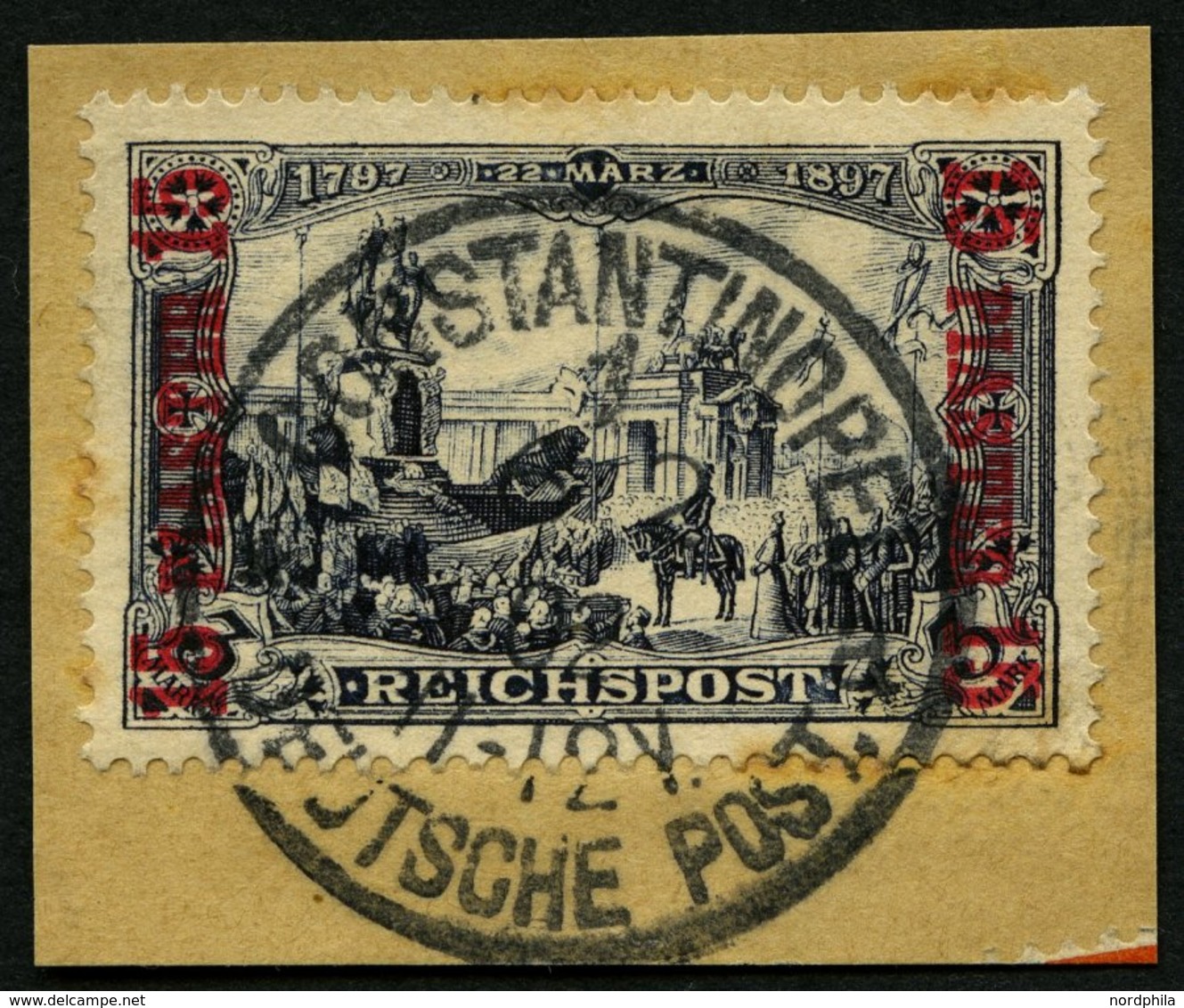 DP TÜRKEI 22I/II BrfStk, 1900, 15 PIA. Auf 2 M., Type II, Minimal Leimfleckig Sonst Prachtbriefstück, Mi. 200.- - Deutsche Post In Der Türkei
