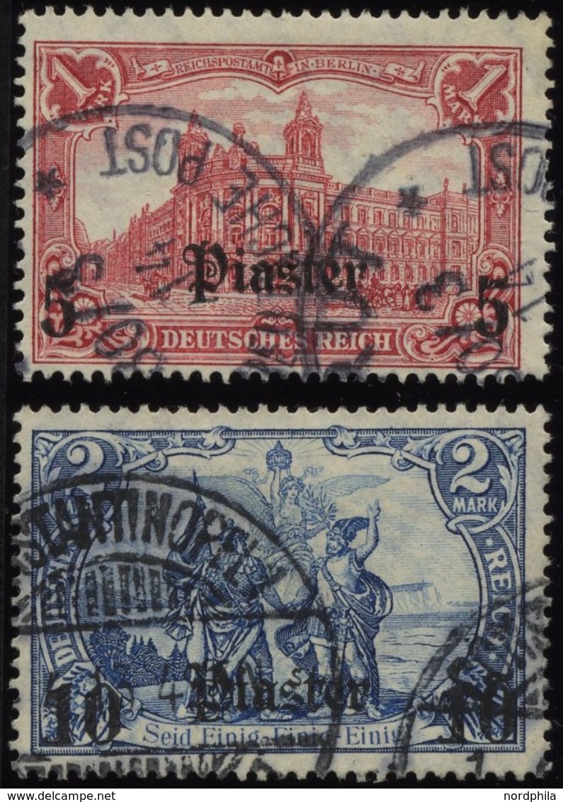 DP TÜRKEI 44/5 O, 1906/7, 5 Pia. Auf 1 M. Und 10 Pia. Auf 2 M., Mit Wz., 2 Werte üblich Gezähnt Pracht, Mi. 100.- - Deutsche Post In Der Türkei