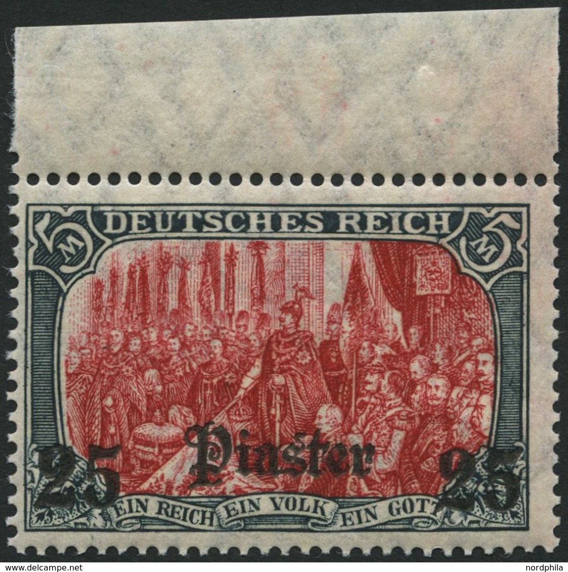 DP TÜRKEI 47b **, 1908, 25 Pia. Auf 5 M., Mit Wz., Karmin Quarzend, Postfrisch, Pracht, Mi. 100.- - Turquie (bureaux)
