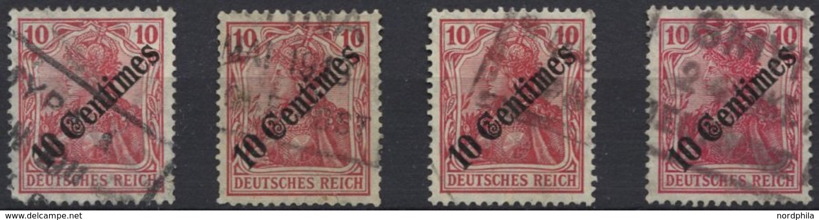 DP TÜRKEI 49 O, 1908, 10 C. Auf 10 Pf. Diagonaler Aufdruck, 4 Werte Mit Rosinen-Stempeln SMYRNA, Etwas Unterschiedlich - Turkey (offices)