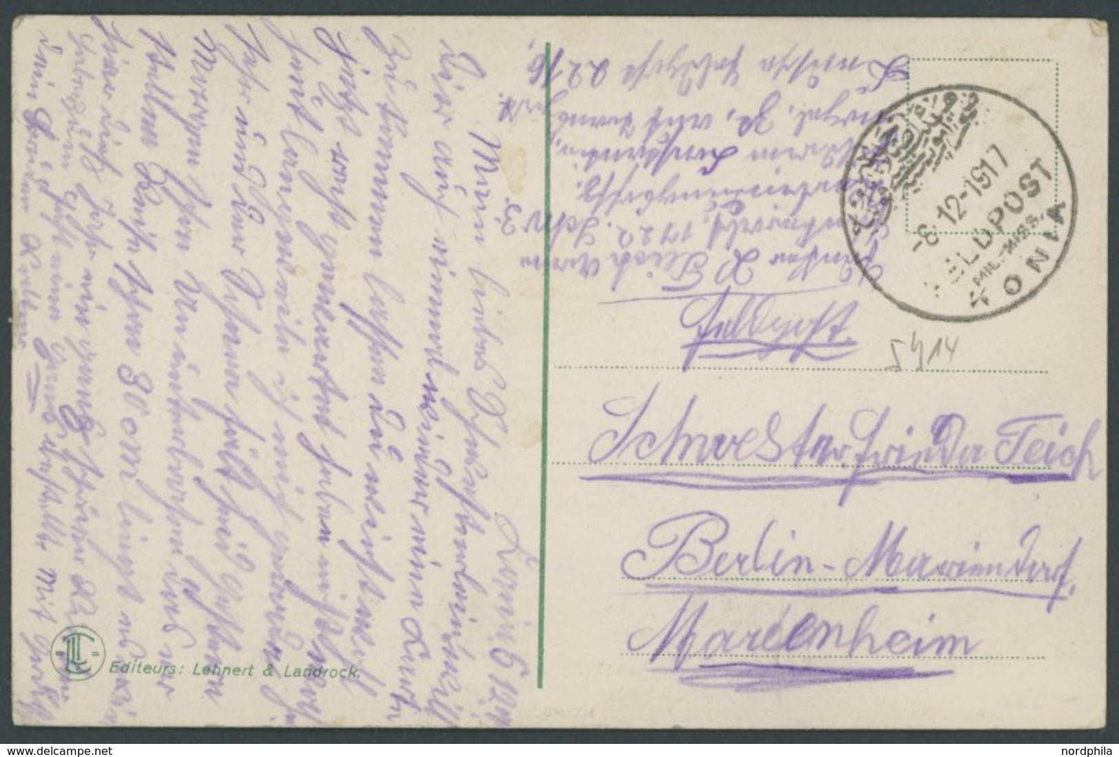 DP TÜRKEI 1917, Feldpost Mil. Miss. KONIA Auf Ansichtskarte Nach Berlin, Pracht - Deutsche Post In Der Türkei