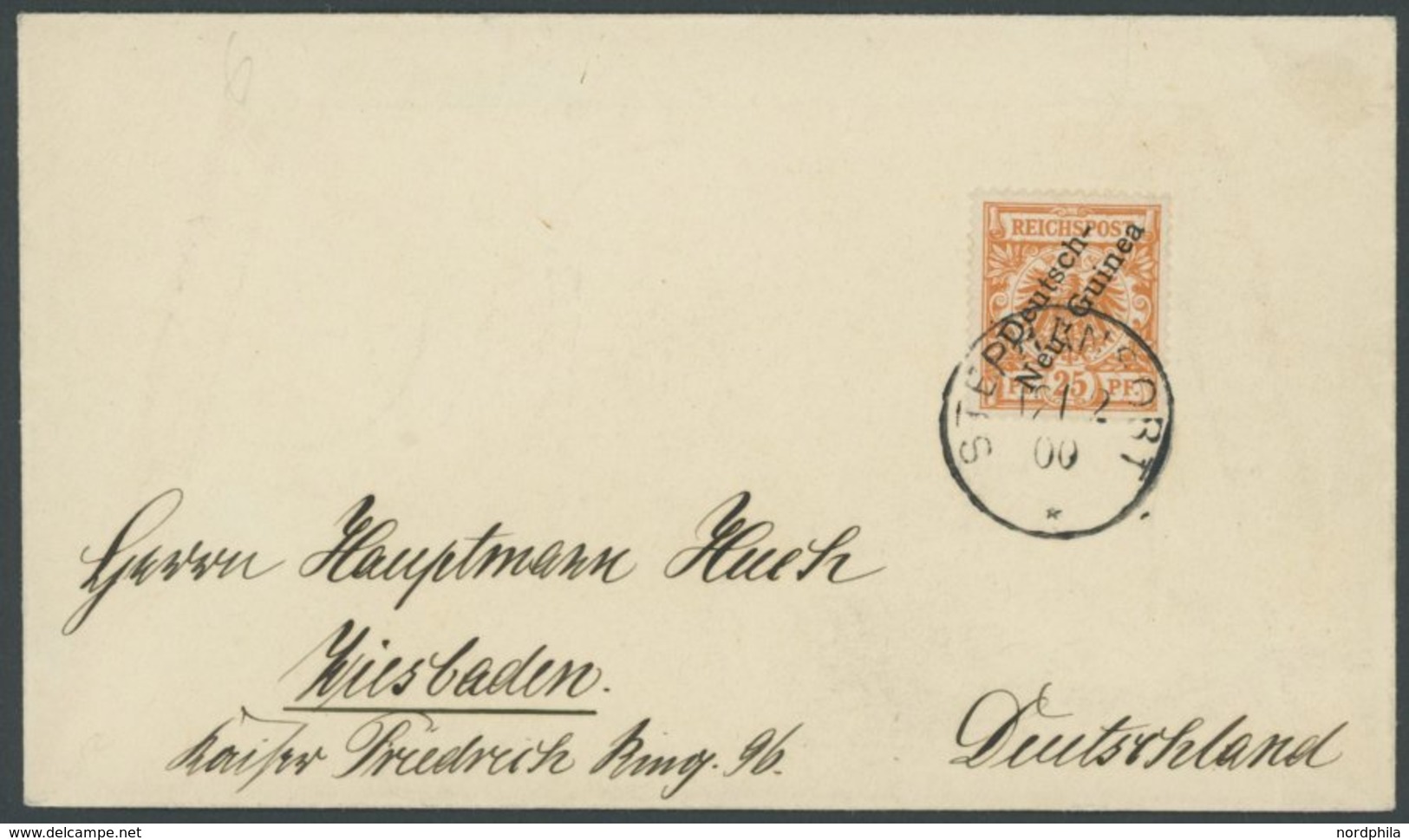 DEUTSCH-NEUGUINEA 5b BRIEF, 1900, 25 Pf. Dunkelorange Als Einzelfrankatur Auf Brief Von STEPHANSORT Nach Wiesbaden, Prac - Nouvelle-Guinée