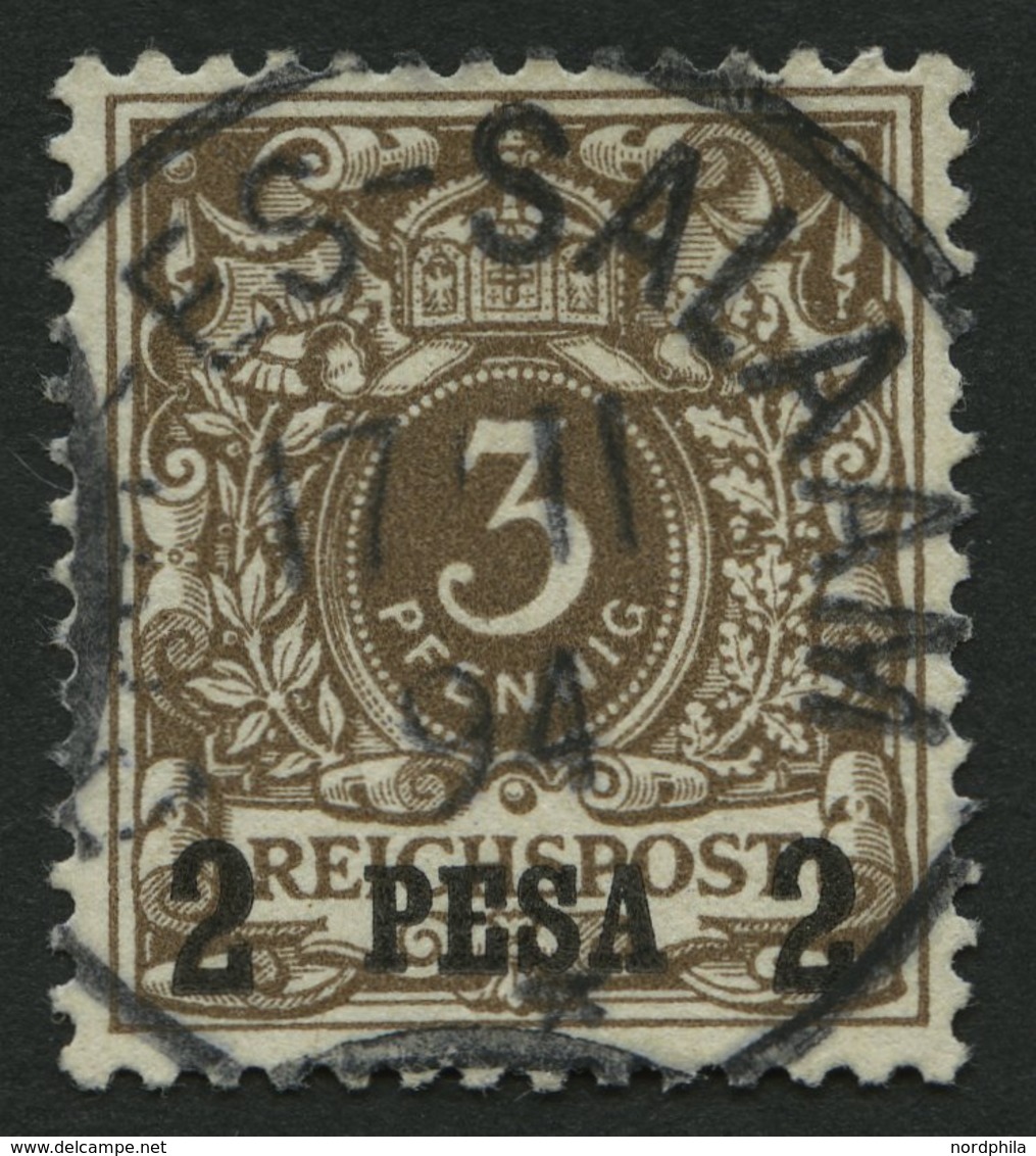 DEUTSCH-OSTAFRIKA 1I O, 1893, 2 P. Auf 3 Pf. Mittelbraun, Pracht, Gepr. Pauligk, Mi. 60.- - África Oriental Alemana