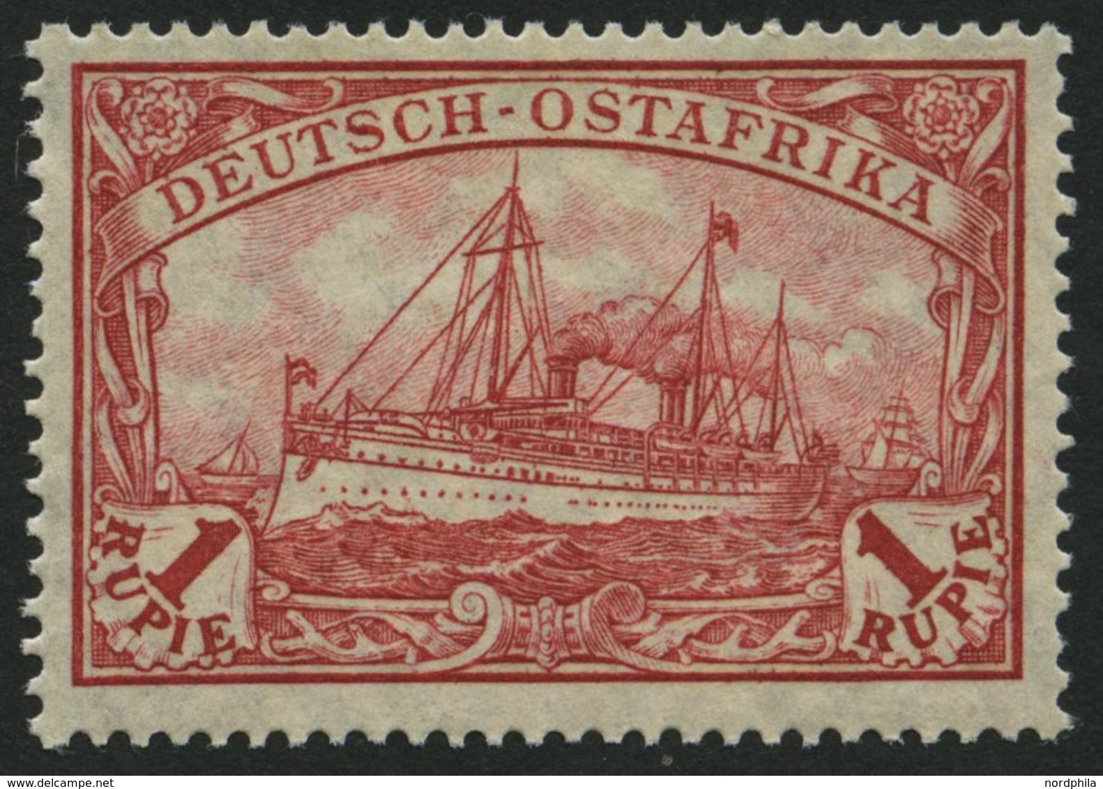 DEUTSCH-OSTAFRIKA 38IIB *, 1915, 1 R. Dunkelrot, Mit Wz., Kriegsdruck, Gezähnt B, Falzrest, Pracht, Mi. 60.- - German East Africa