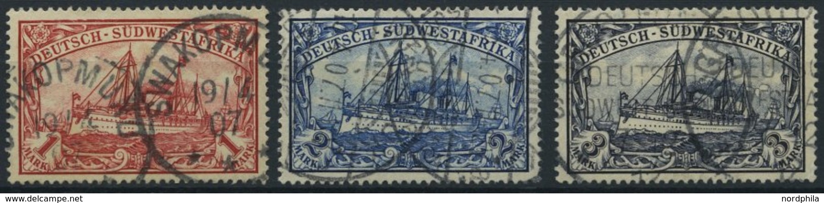 DSWA 20-22 O, 1901, 1 - 3 M. Kaiseryacht, Ohne Wz., 3 Werte Feinst/Pracht, Mi. 143.- - África Del Sudoeste Alemana