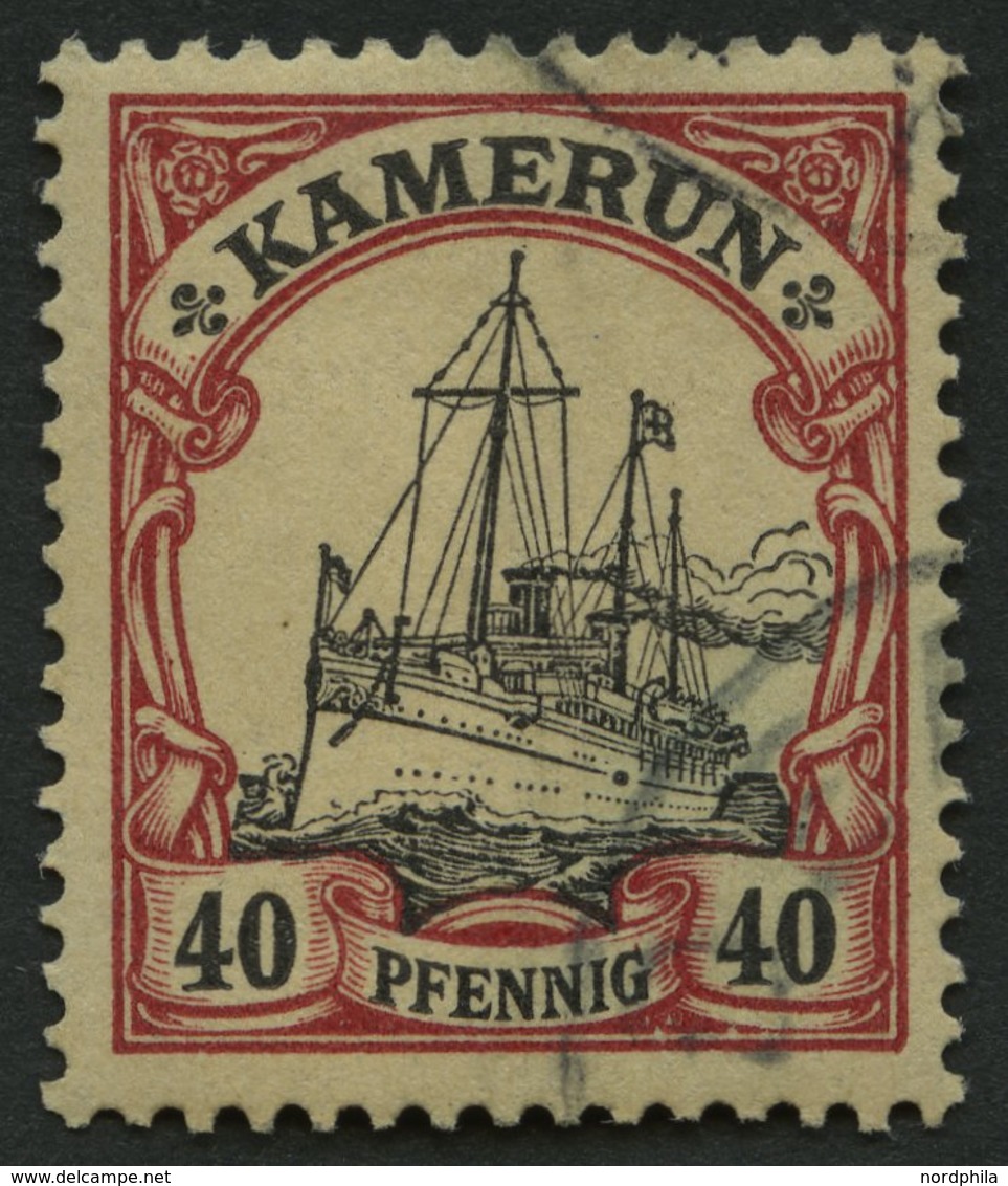 KAMERUN 13II O, 1900, 40 Pf. Karmin/schwarz Mit Abart Punkt In Der Schiffs-Seitenlinie Unterhalb Des Hinteren Schornstei - Cameroun