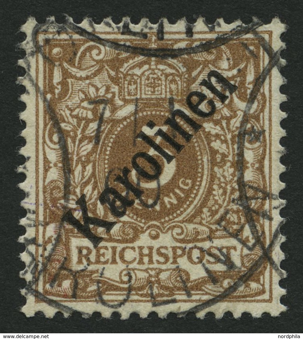 KAROLINEN 1I O, 1899, 3 Pf. Diagonaler Aufdruck, Pracht, Fotoattest Jäschke-L., Mi. 850.- - Karolinen