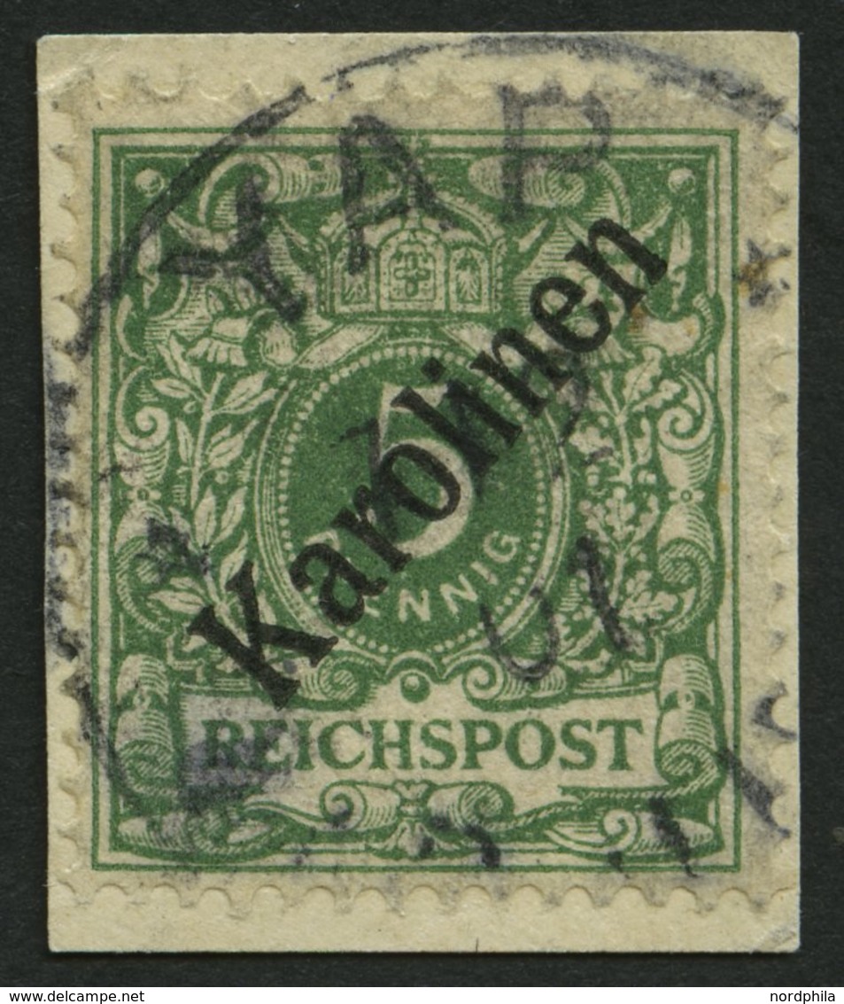 KAROLINEN 2I BrfStk, 1899, 5 Pf. Diagonaler Aufdruck, Stempel YAP, Prachtbriefstück, Fotoattest Jäschke-L., Mi. (750.-) - Islas Carolinas