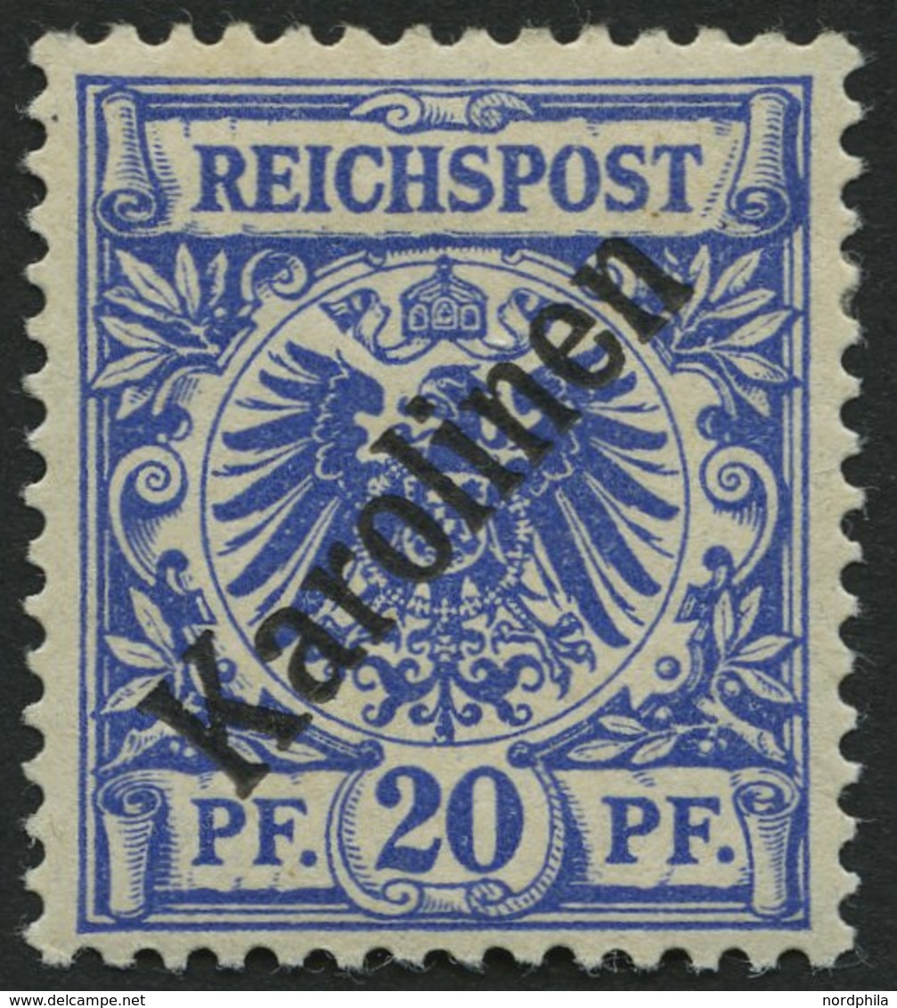 KAROLINEN 4I *, 1899, 20 Pf. Diagonaler Aufdruck, Falzreste, Pracht, Gepr. Bothe, Mi. 75.- - Carolines