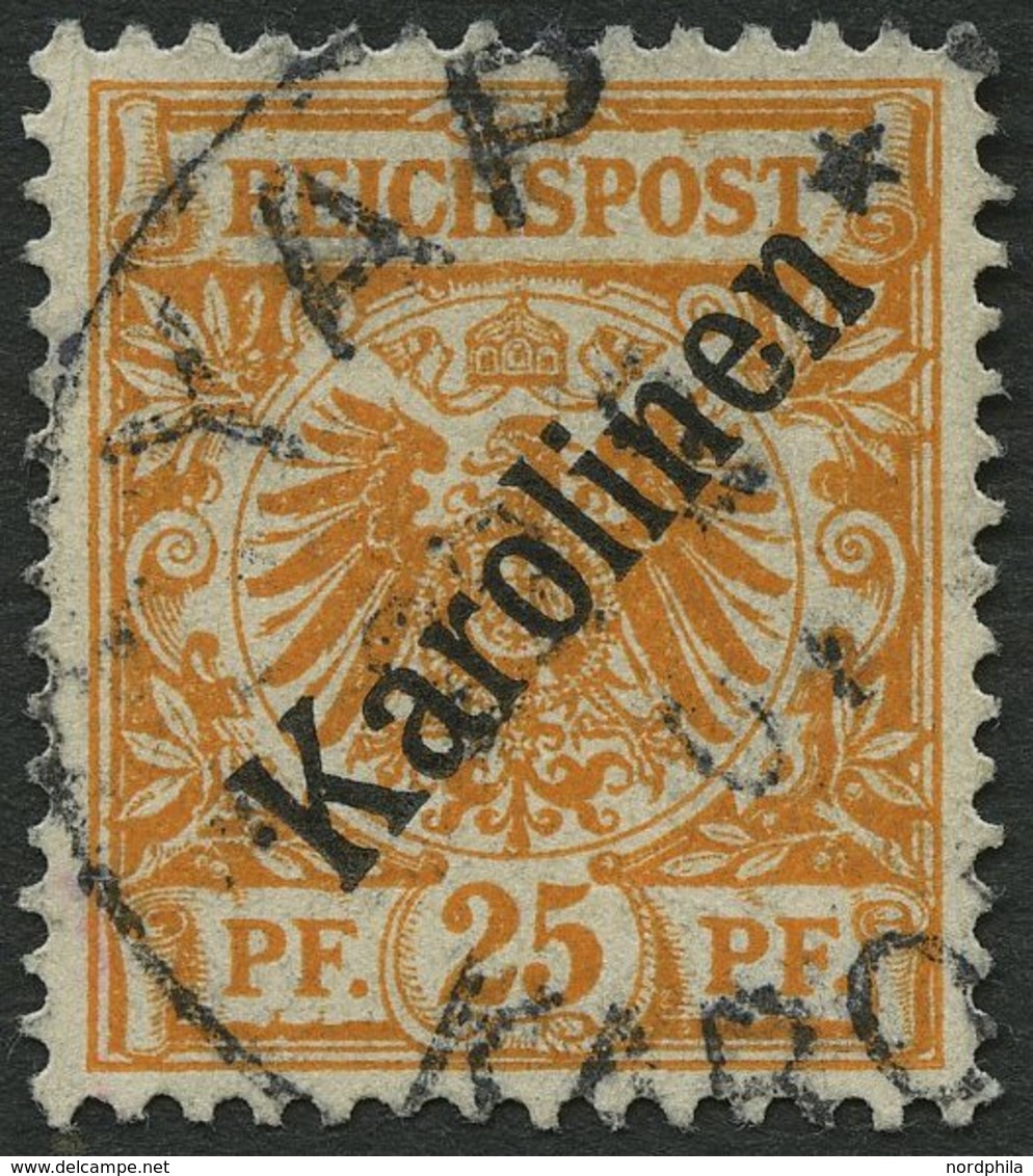 KAROLINEN 5I O, 1899, 25 Pf. Diagonaler Aufdruck, Stempel YAP, Kleine Vorderseitige Schürfung Sonst Pracht, Fotoattest S - Islas Carolinas