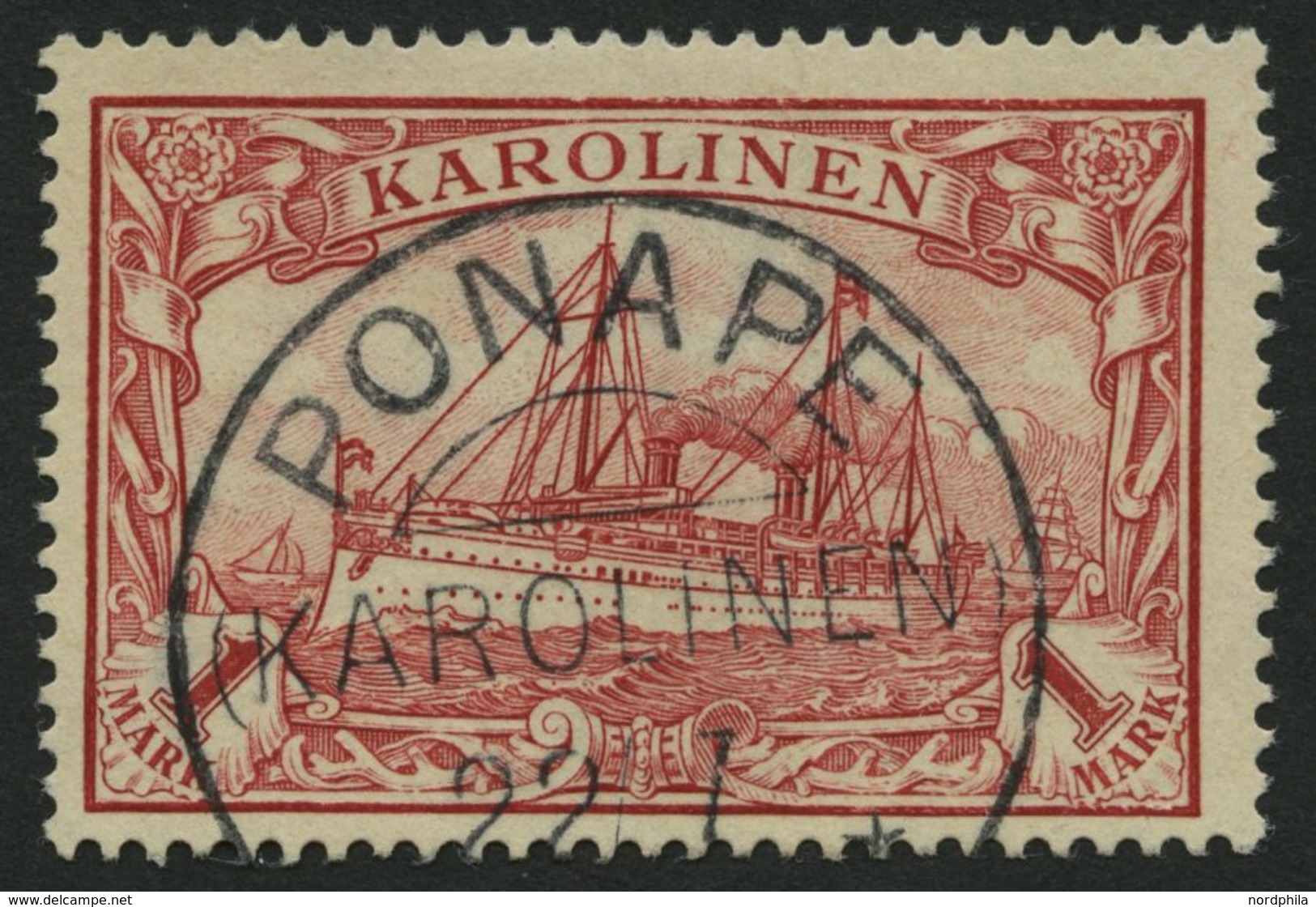 KAROLINEN 16 O, 1900, 1 M. Rot, Pracht, Mi. 70.- - Islas Carolinas